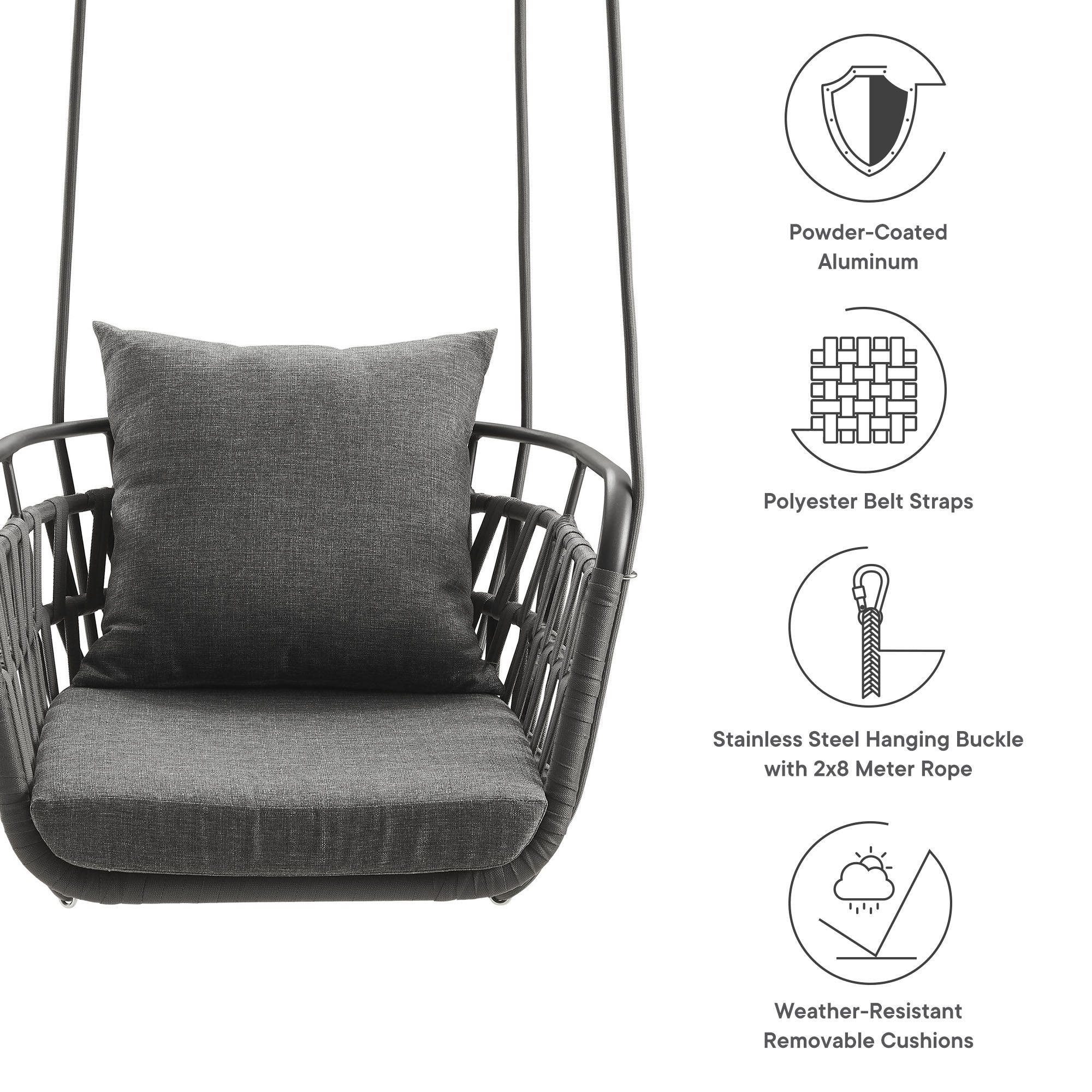 Kaliah Outdoor Patio Aluminum Swing Chair - Light Gray White
