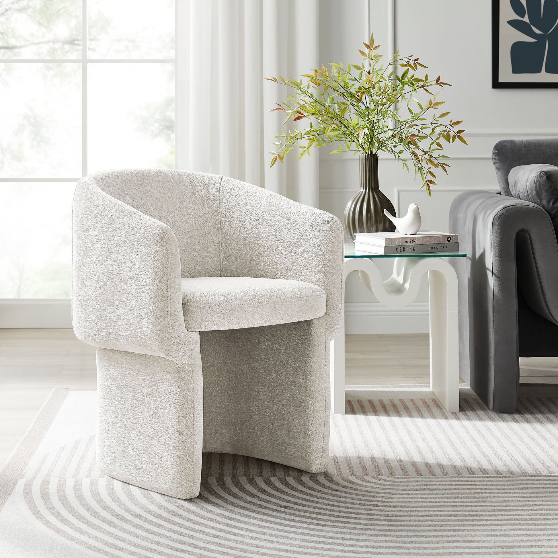 Verity Barrel Back Chenille Dining Armchair