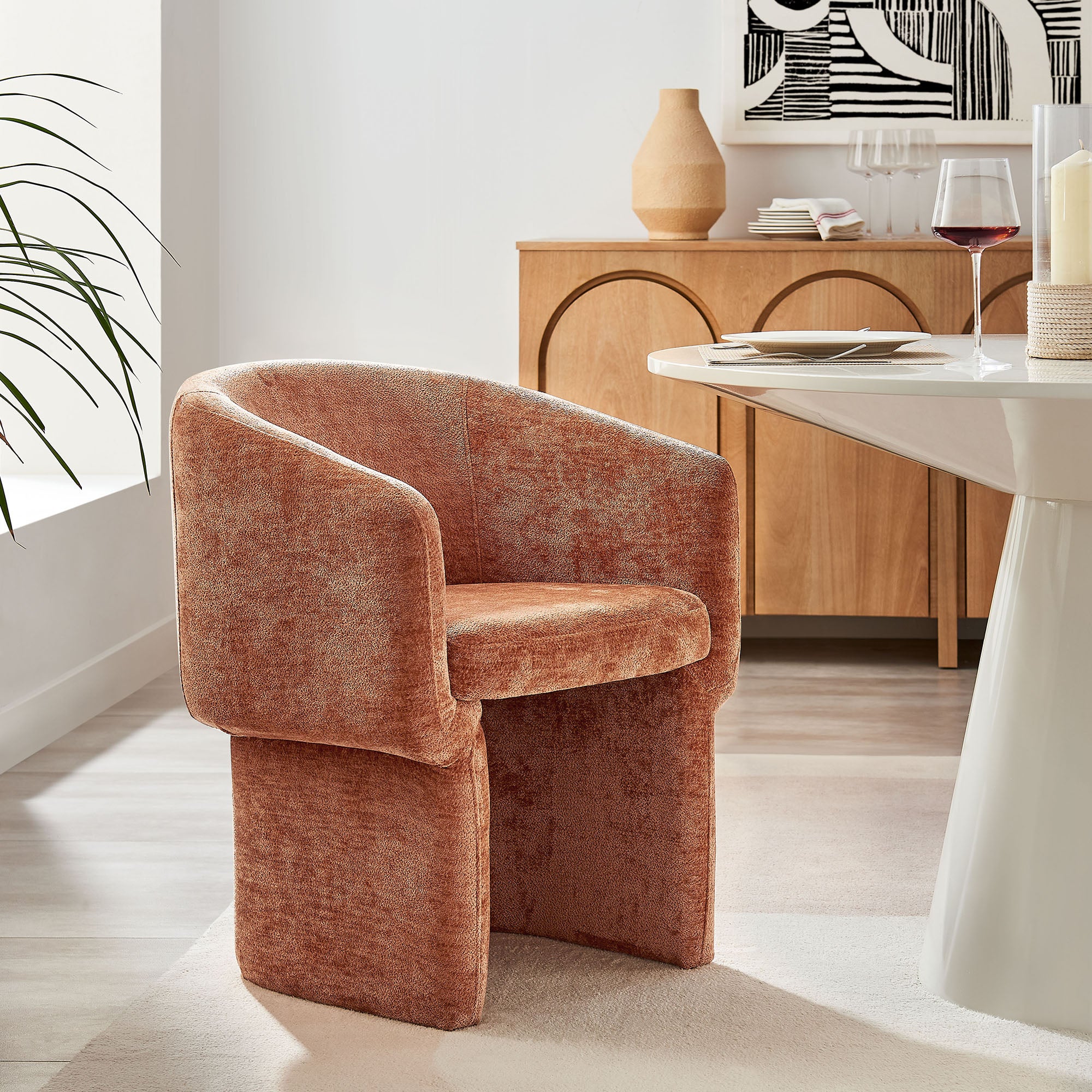 Verity Barrel Back Chenille Dining Armchair