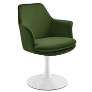 Lippa Swivel Dining Performance Velvet Armchair - White Moss Green