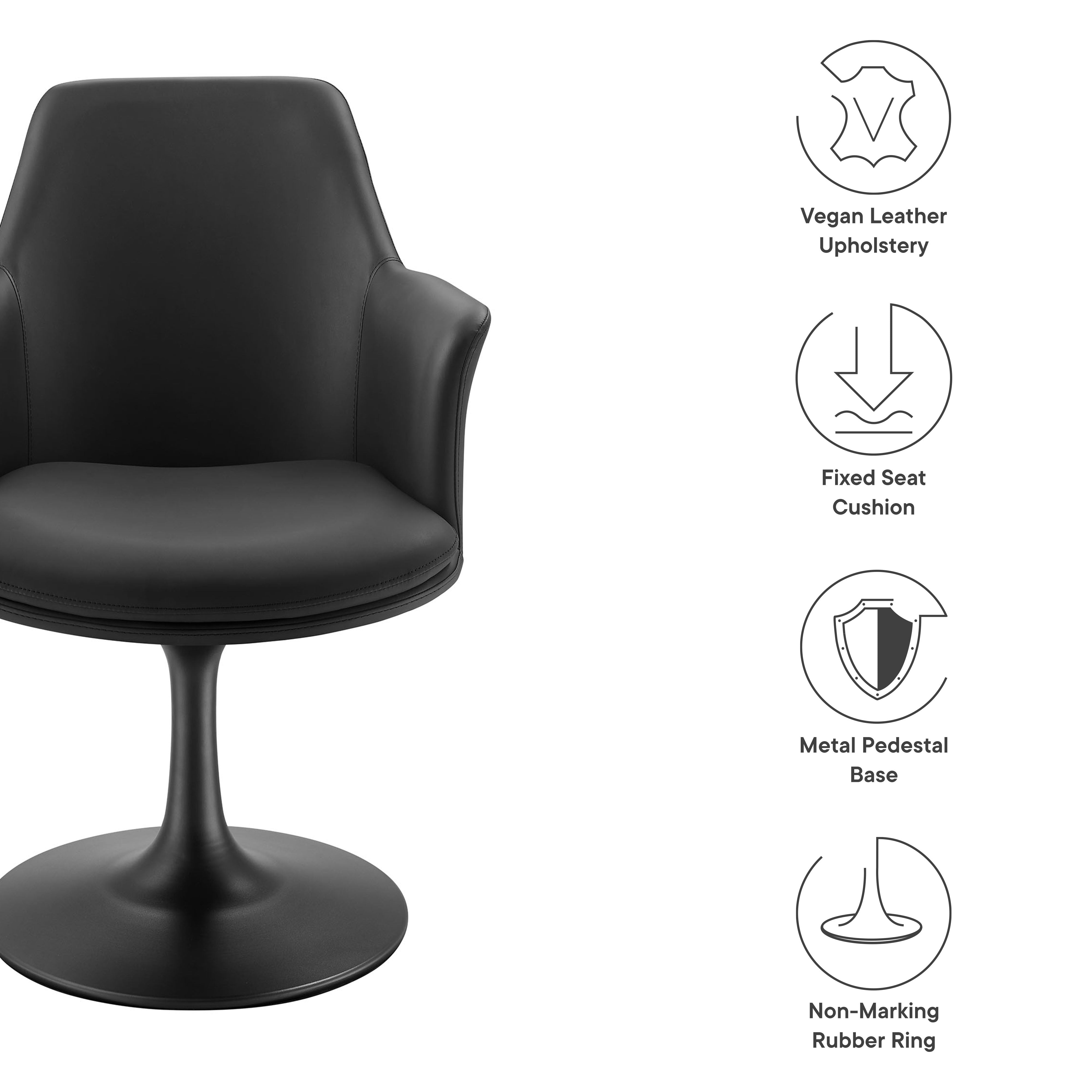 Lippa Swivel Dining Vegan Leather Armchair - Black Tan