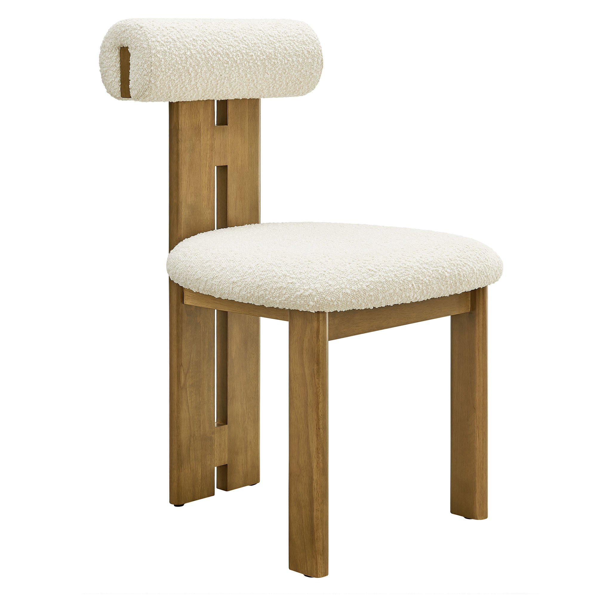 Torian Boucle Fabric Dining Chair Set of 2 - Walnut Light Gray