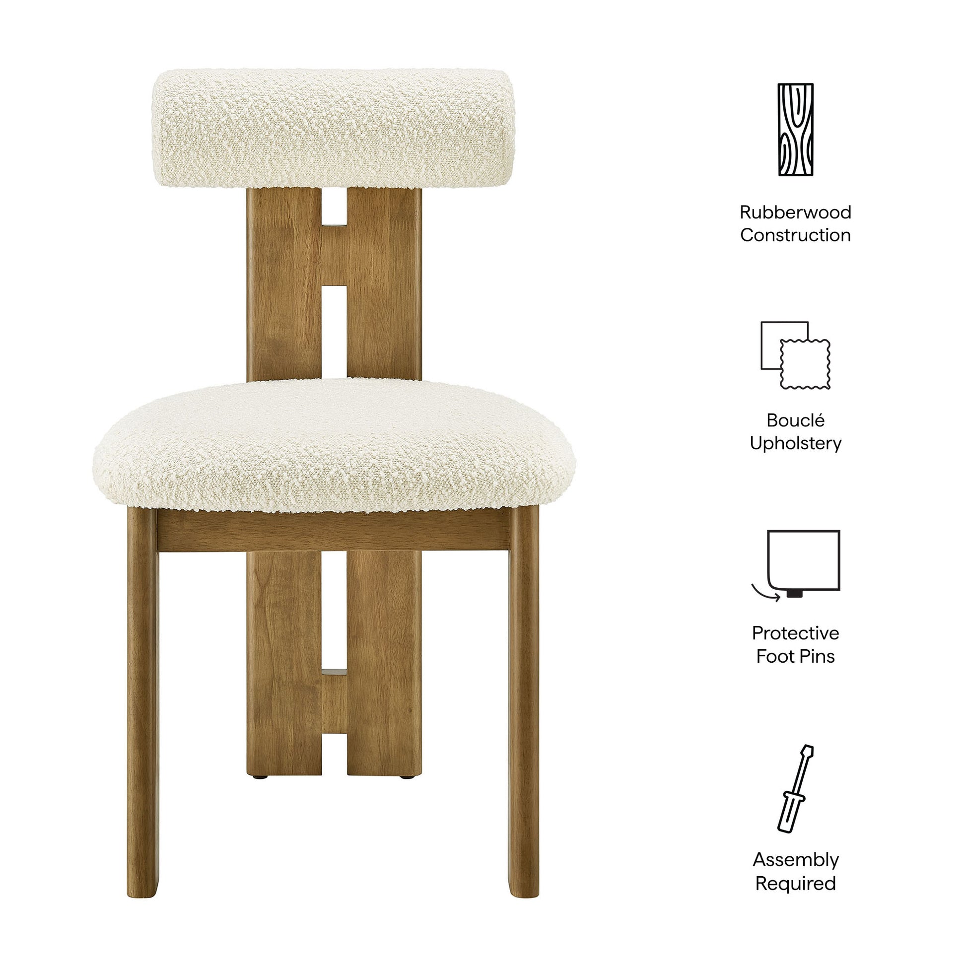 Torian Boucle Fabric Dining Chair Set of 2 - Walnut Charcoal
