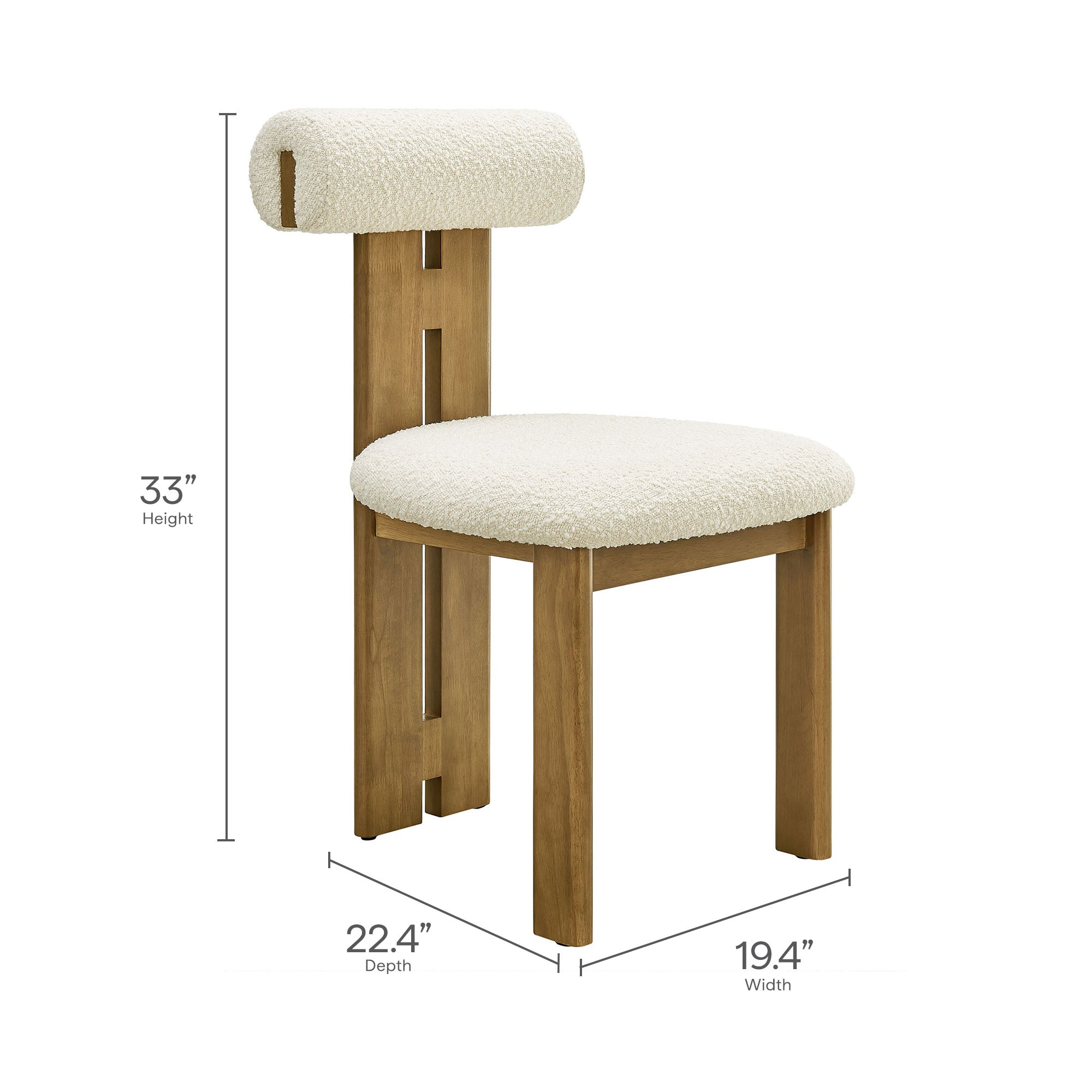 Torian Boucle Fabric Dining Chair Set of 2 - Walnut Black