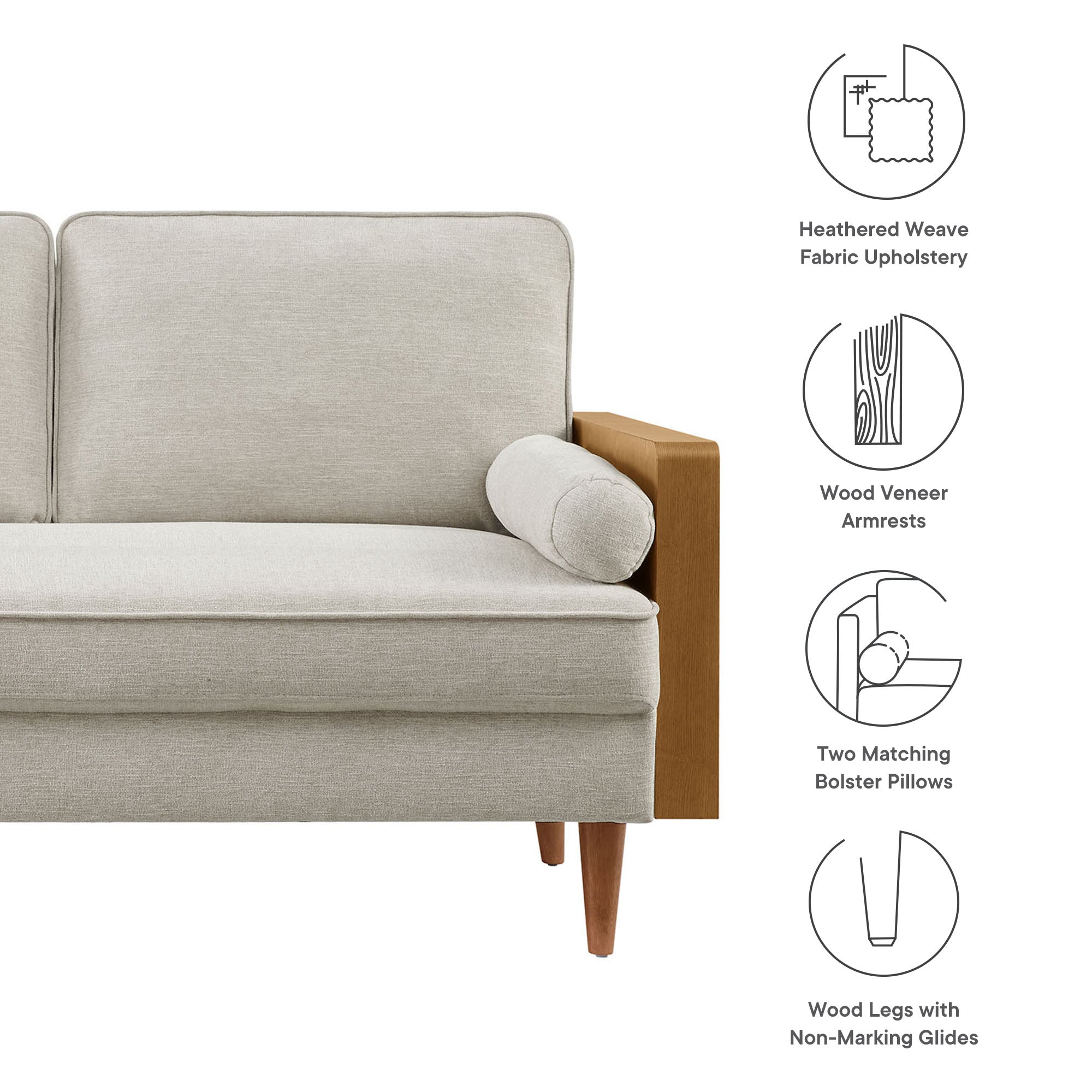 Kellan Heathered Weave Fabric Loveseat - Walnut Heathered Weave Light Beige