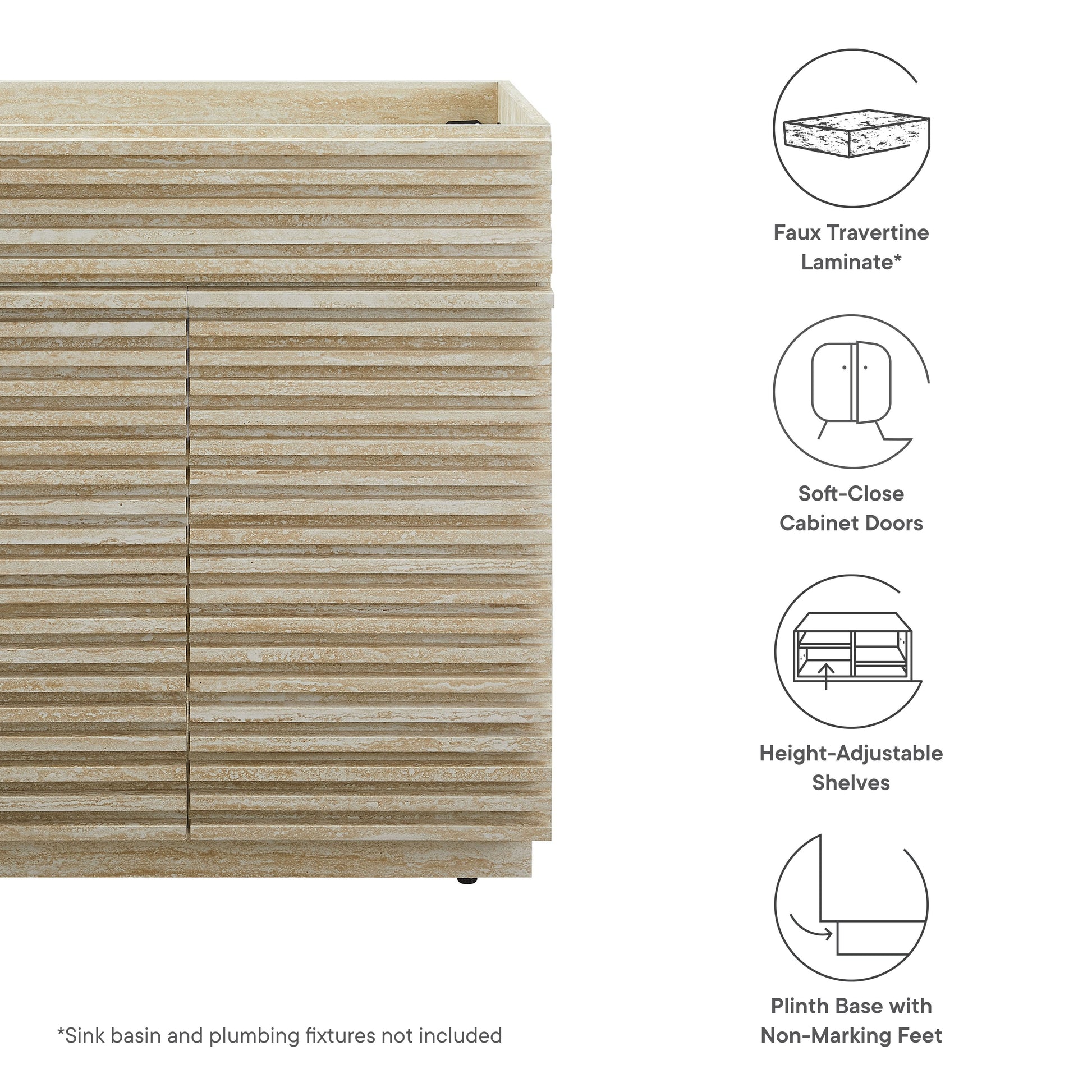 Render 30" Faux Travertine Bathroom Vanity Cabinet (Sink Not Included)