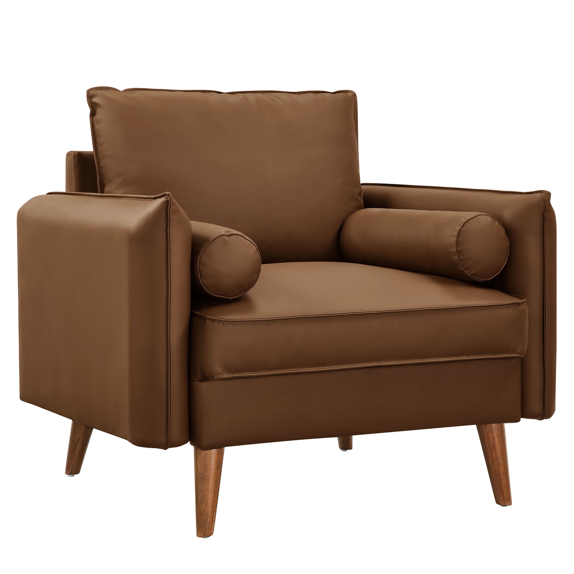 Revive Upholstered Vegan Leather Accent Armchair - Brown