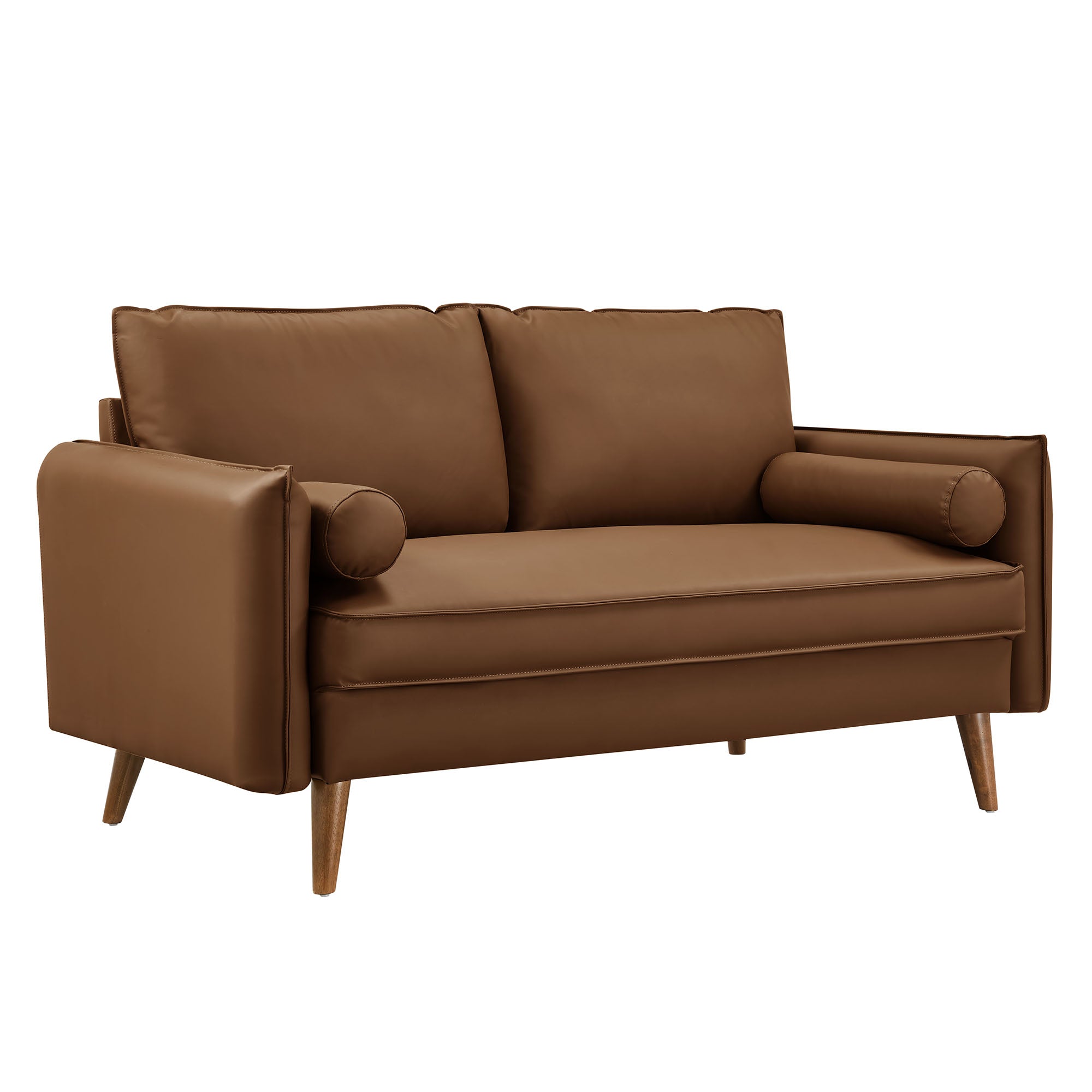 Revive Upholstered Vegan Leather Loveseat - Brown