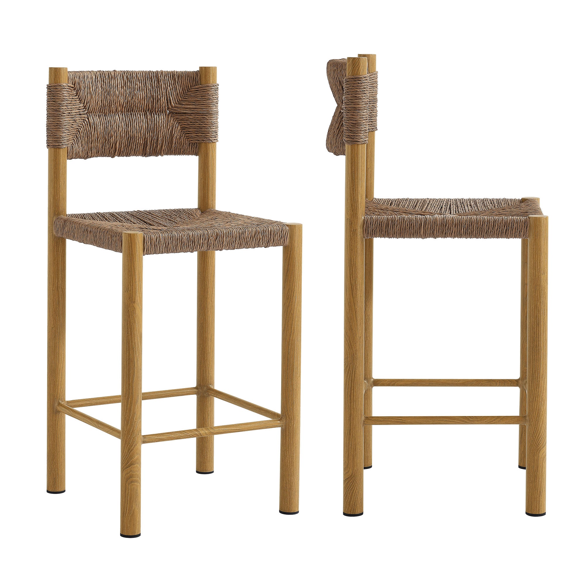 Parkland Outdoor Patio Rattan and Aluminum Counter Stools Set of 2 - Natural