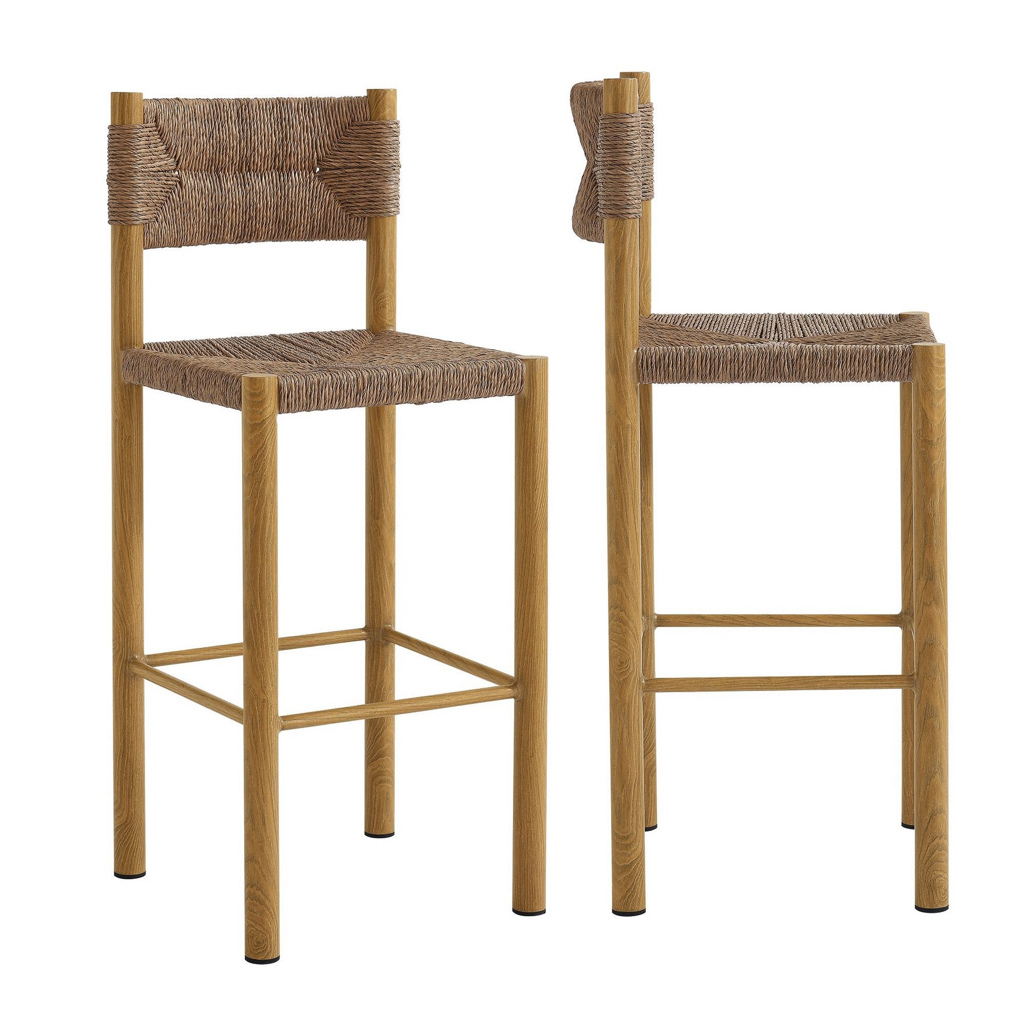 Parkland Outdoor Patio Rattan and Aluminum Bar Stools Set of 2 - Natural