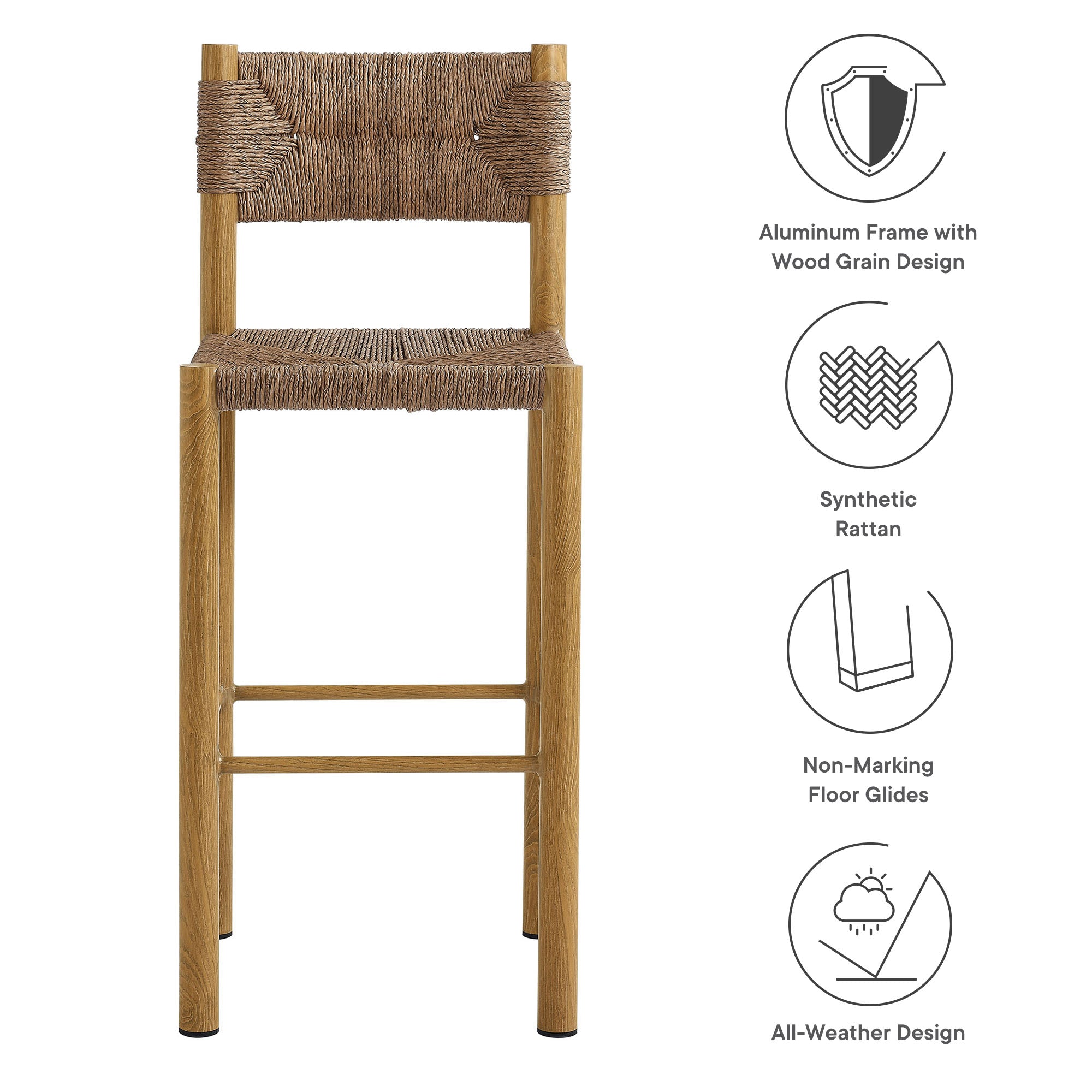 Parkland Outdoor Patio Rattan and Aluminum Bar Stools Set of 2 - Walnut