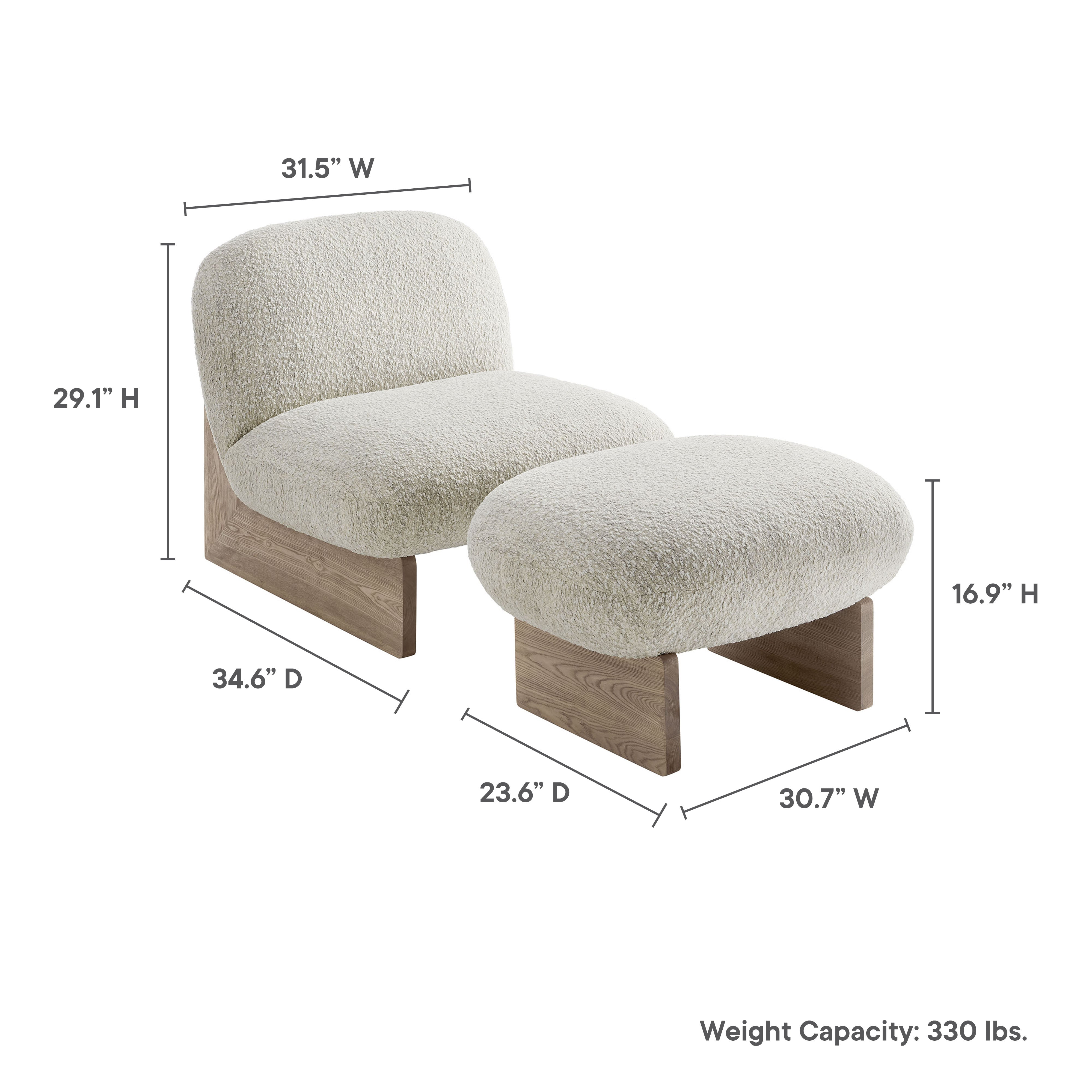 Loyal Boucle Fabric Accent Chair and Ottoman Set - River Rock Walnut
