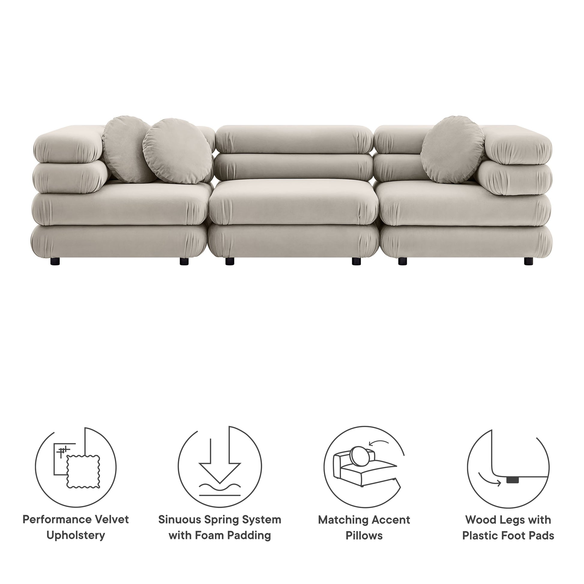 Jubilee 3-Piece Modular Performance Velvet Sectional Sofa - Mulberry