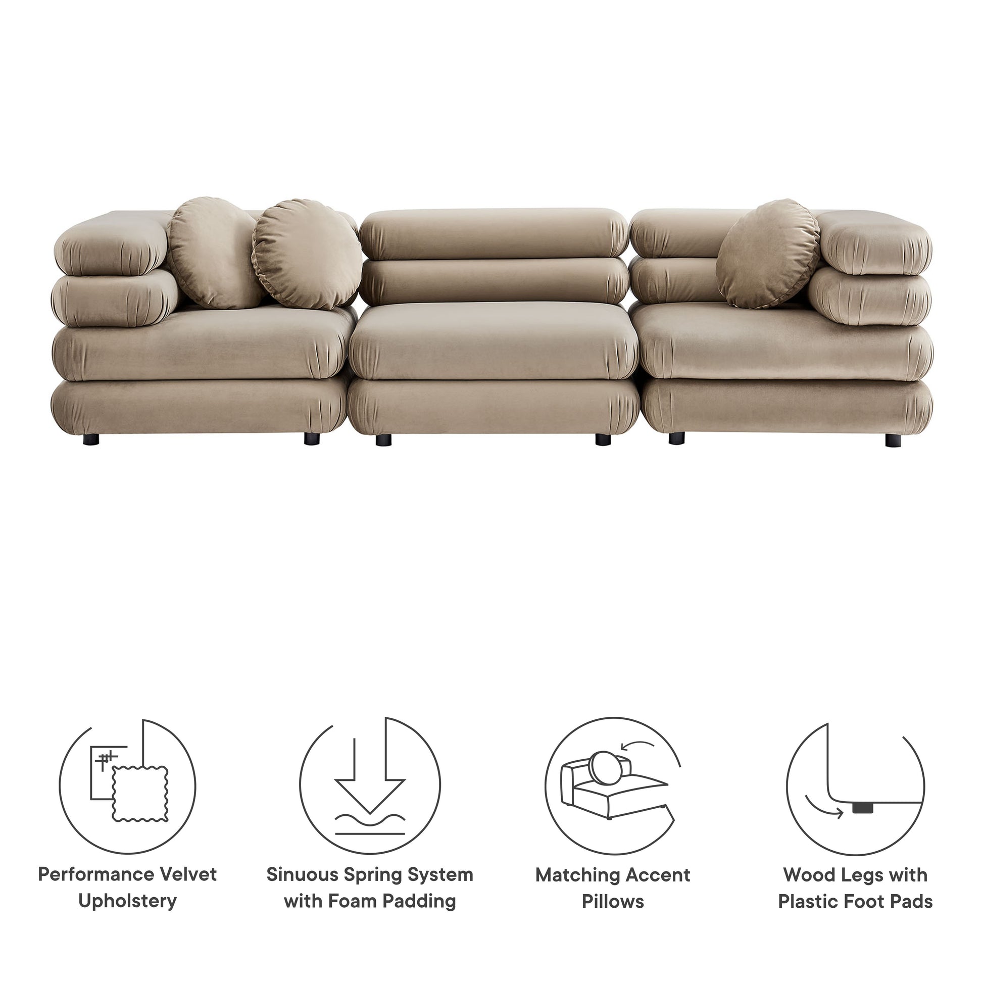Jubilee 3-Piece Modular Performance Velvet Sectional Sofa