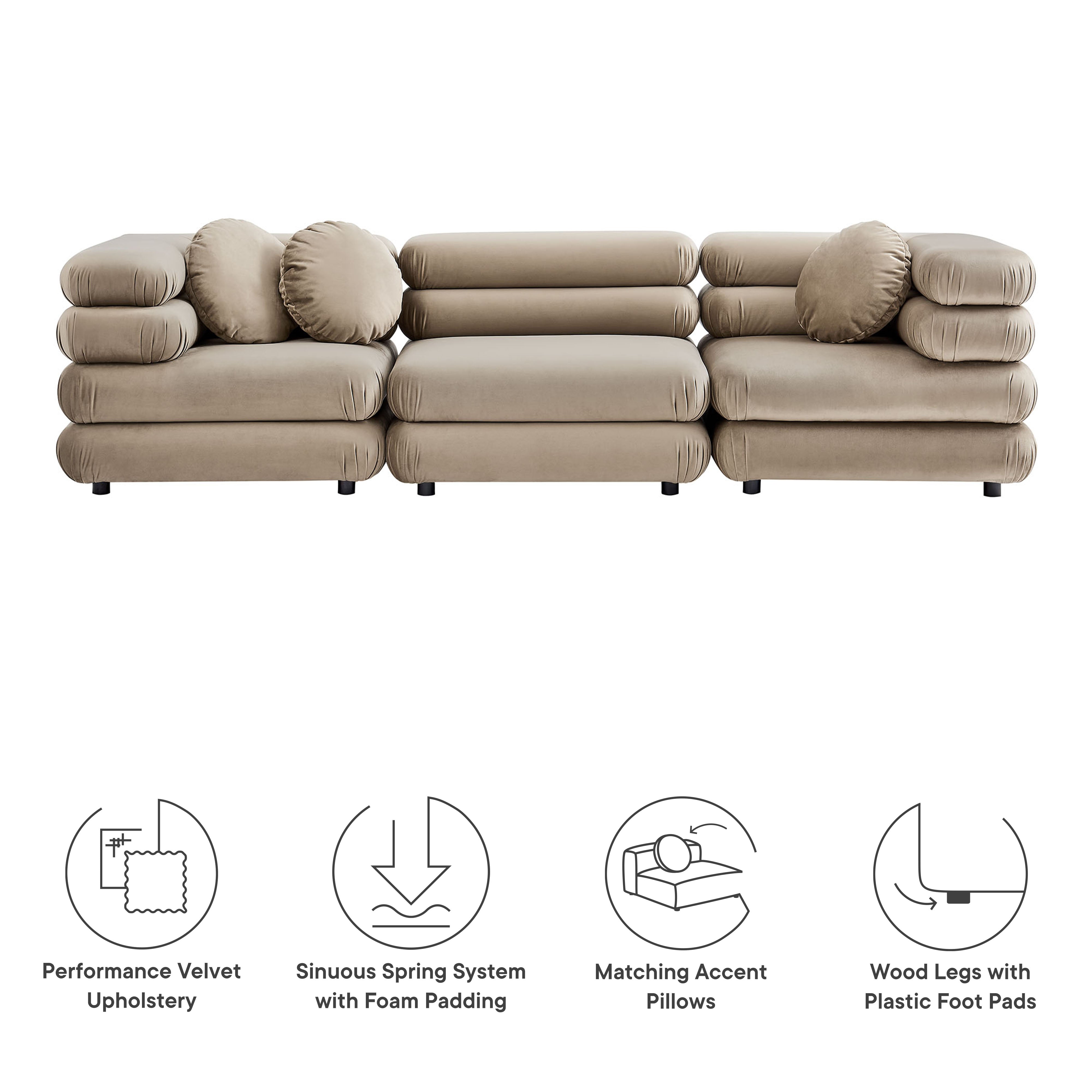 Jubilee 3-Piece Modular Performance Velvet Sectional Sofa