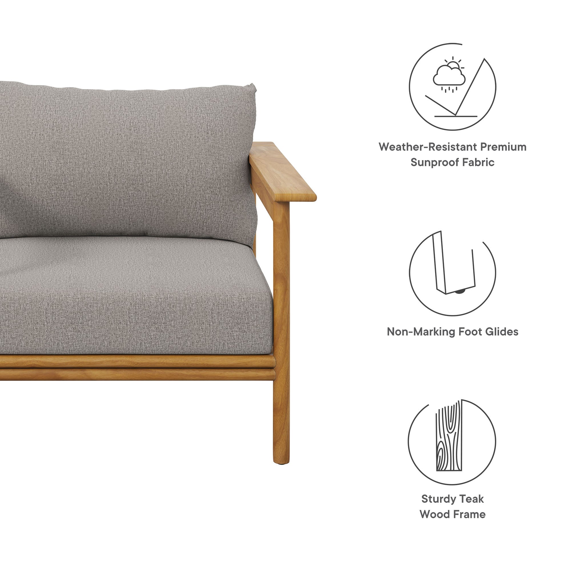 Wren Outdoor Patio Teak Wood Armchair - Natural Flint Gray