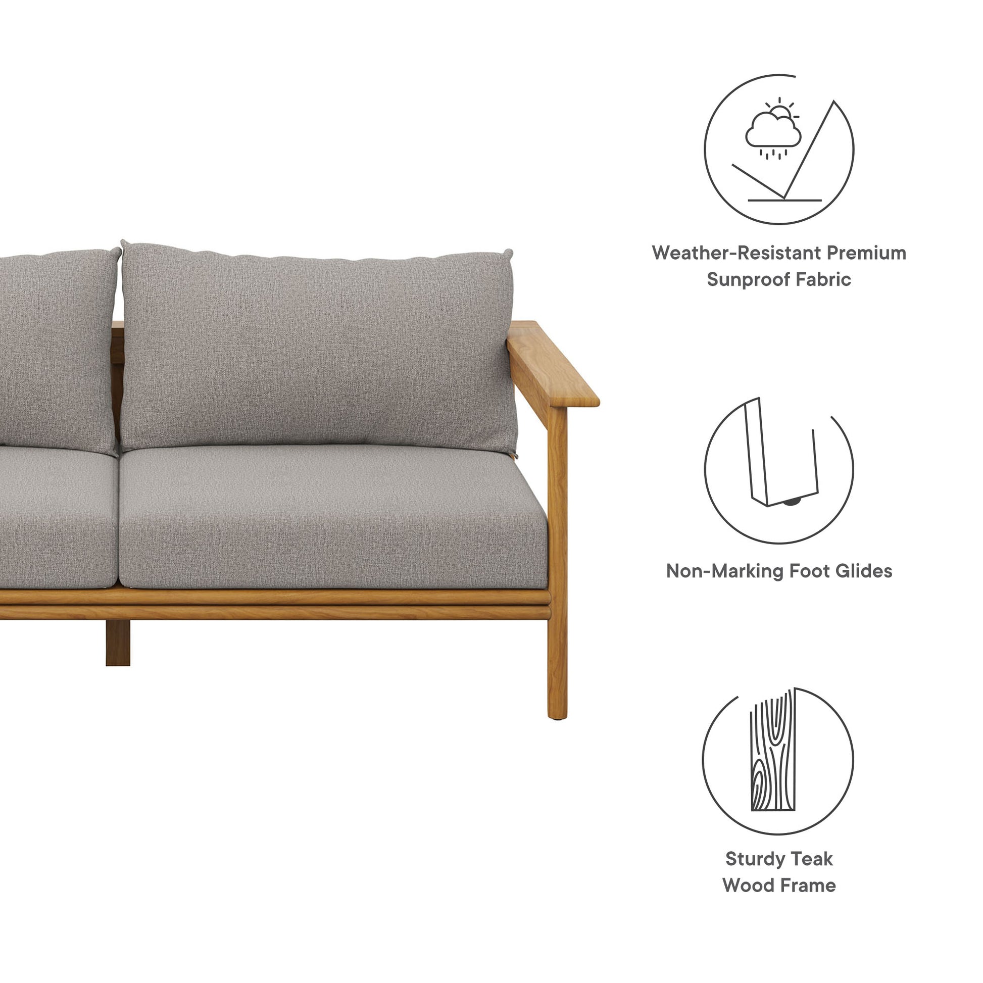 Wren Outdoor Patio Teak Wood Sofa - Natural Flint Gray