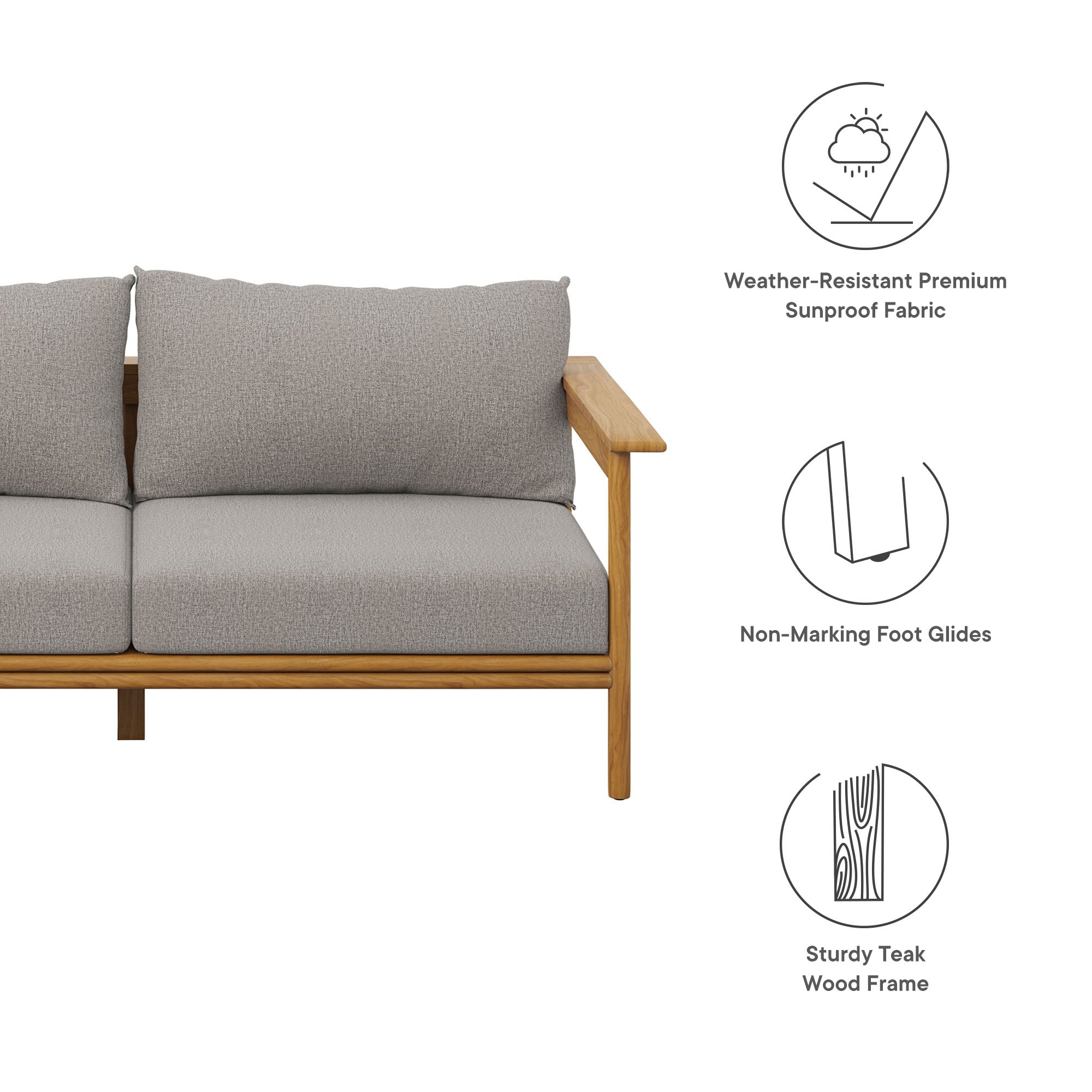 Wren Outdoor Patio Teak Wood Sofa - Natural Flint Gray
