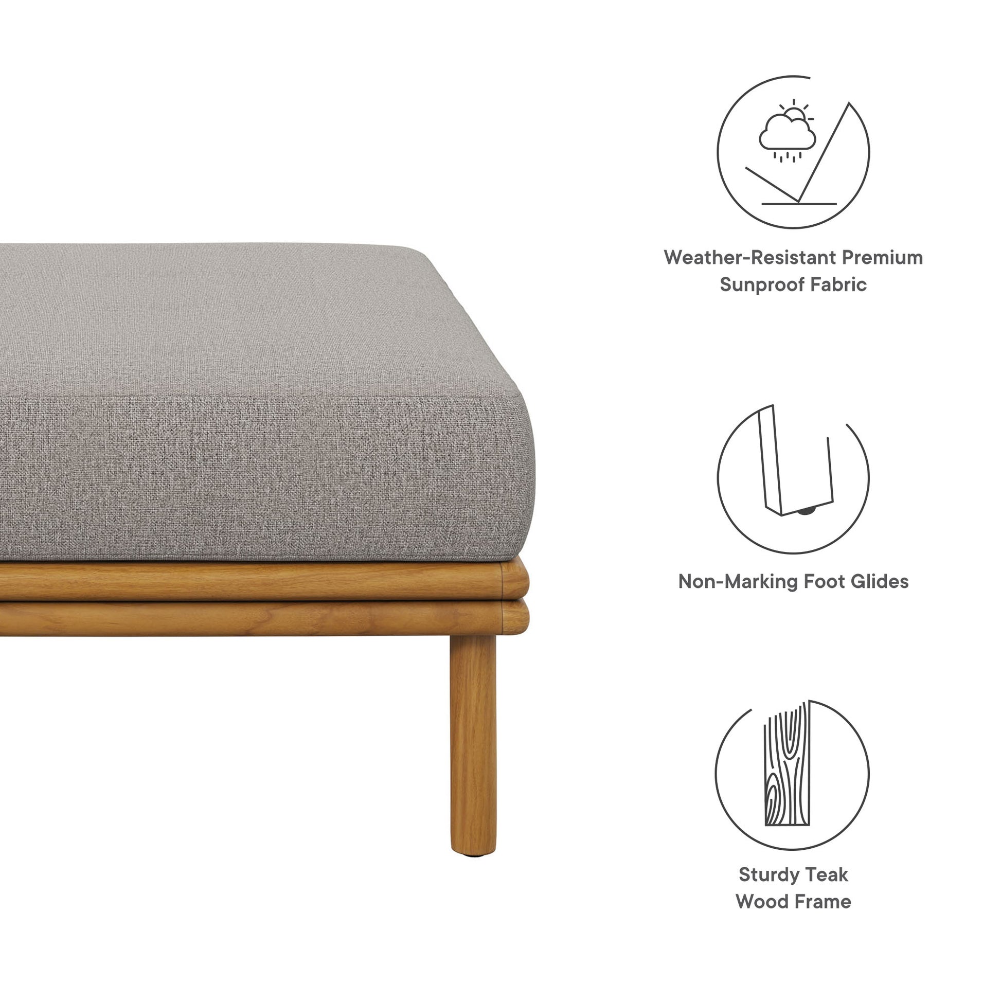 Wren Outdoor Patio Teak Wood Ottoman - Natural Flint Gray