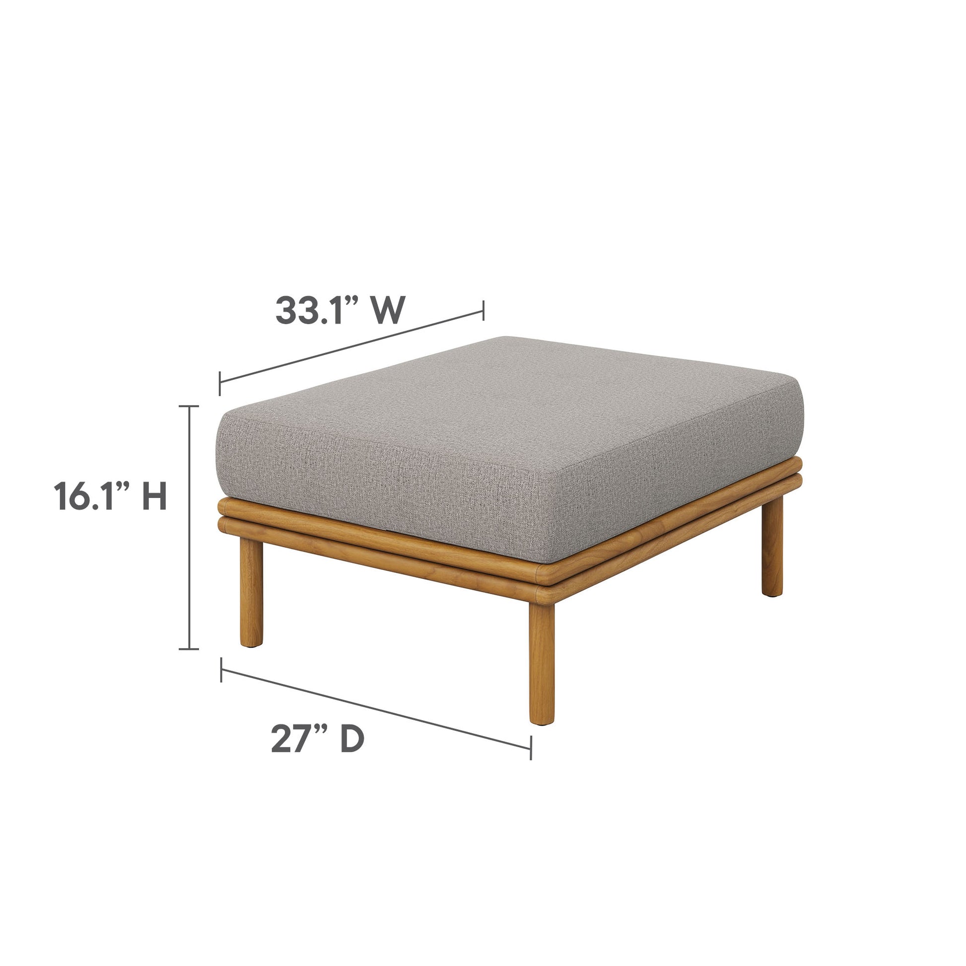 Wren Outdoor Patio Teak Wood Ottoman - Natural Sail