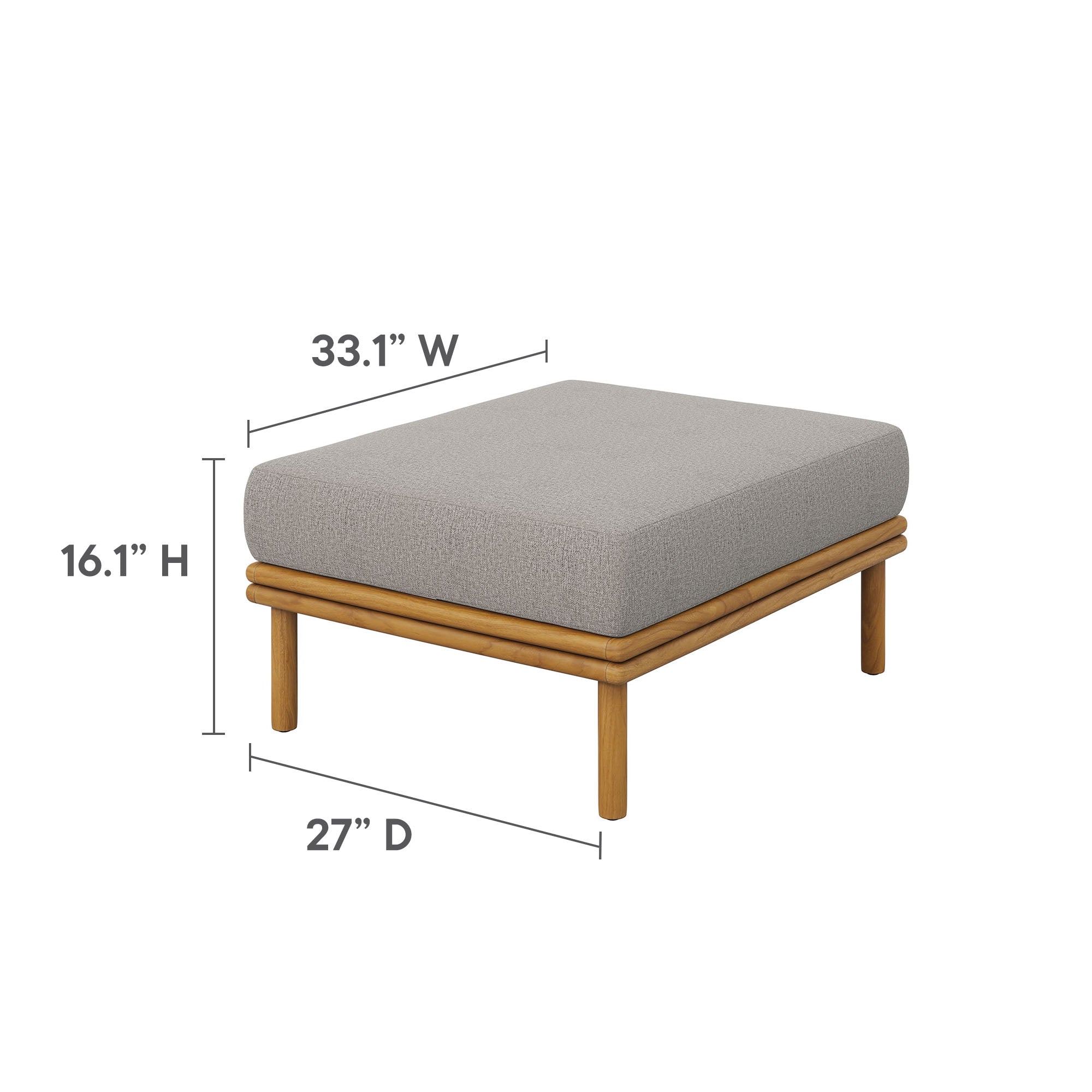 Wren Outdoor Patio Teak Wood Ottoman - Natural Sail