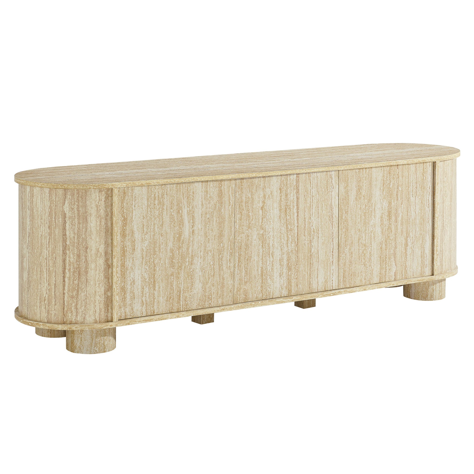 Overture 63” Oval Faux Travertine TV Stand - Travertine