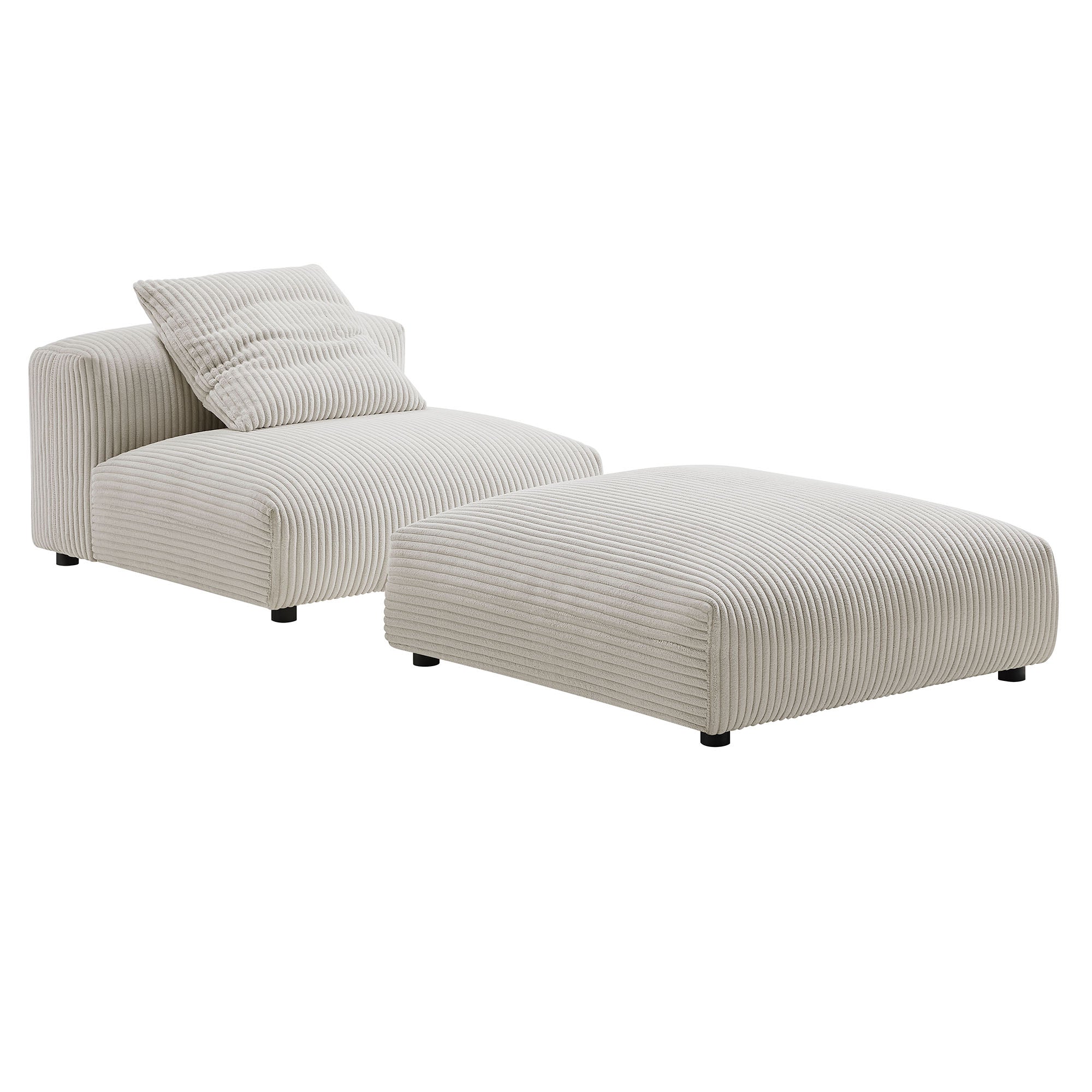 Solace  Modular Corduroy Upholstered Armless Chair and Ottoman Set - Almond