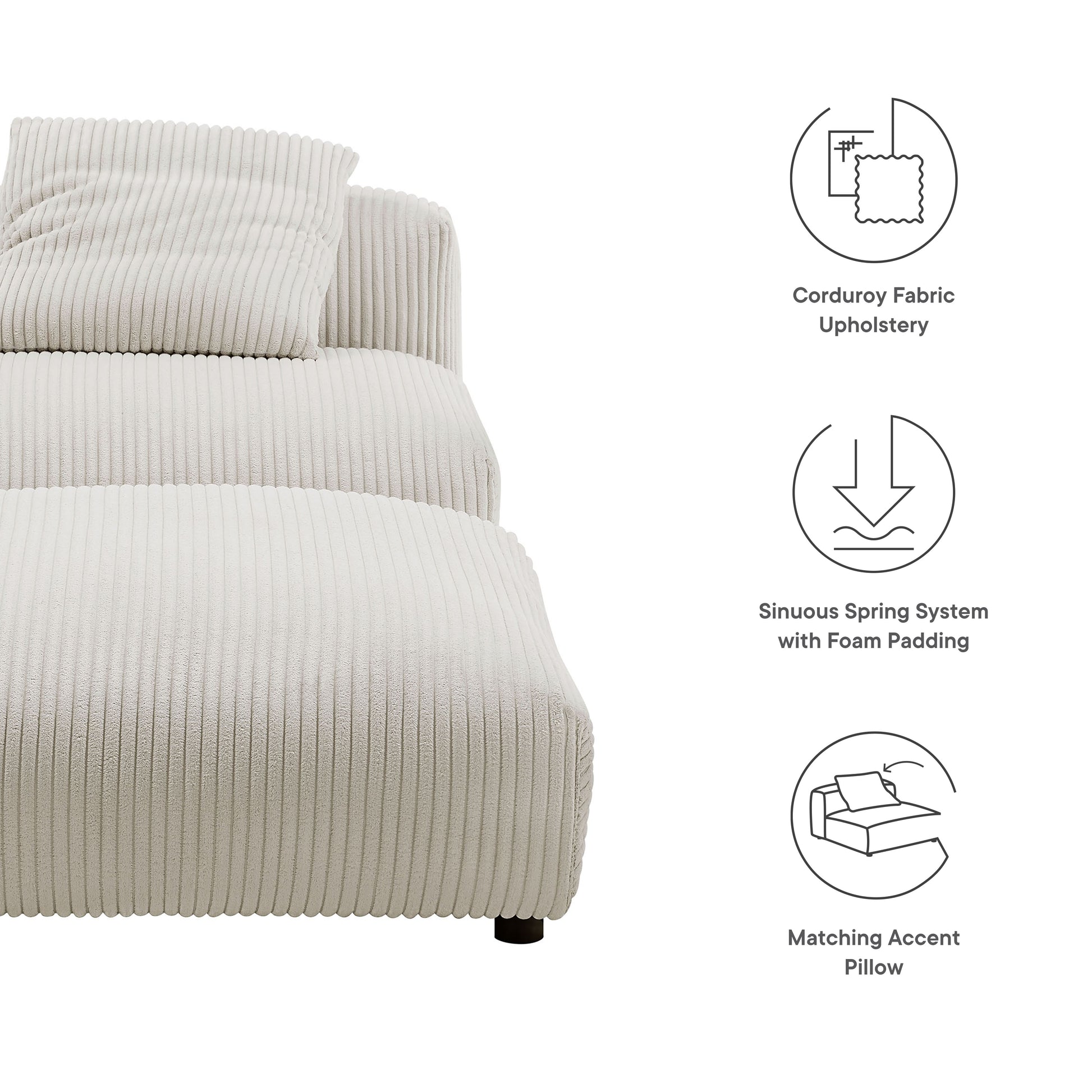 Solace  Modular Corduroy Upholstered Armless Chair and Ottoman Set - Fern