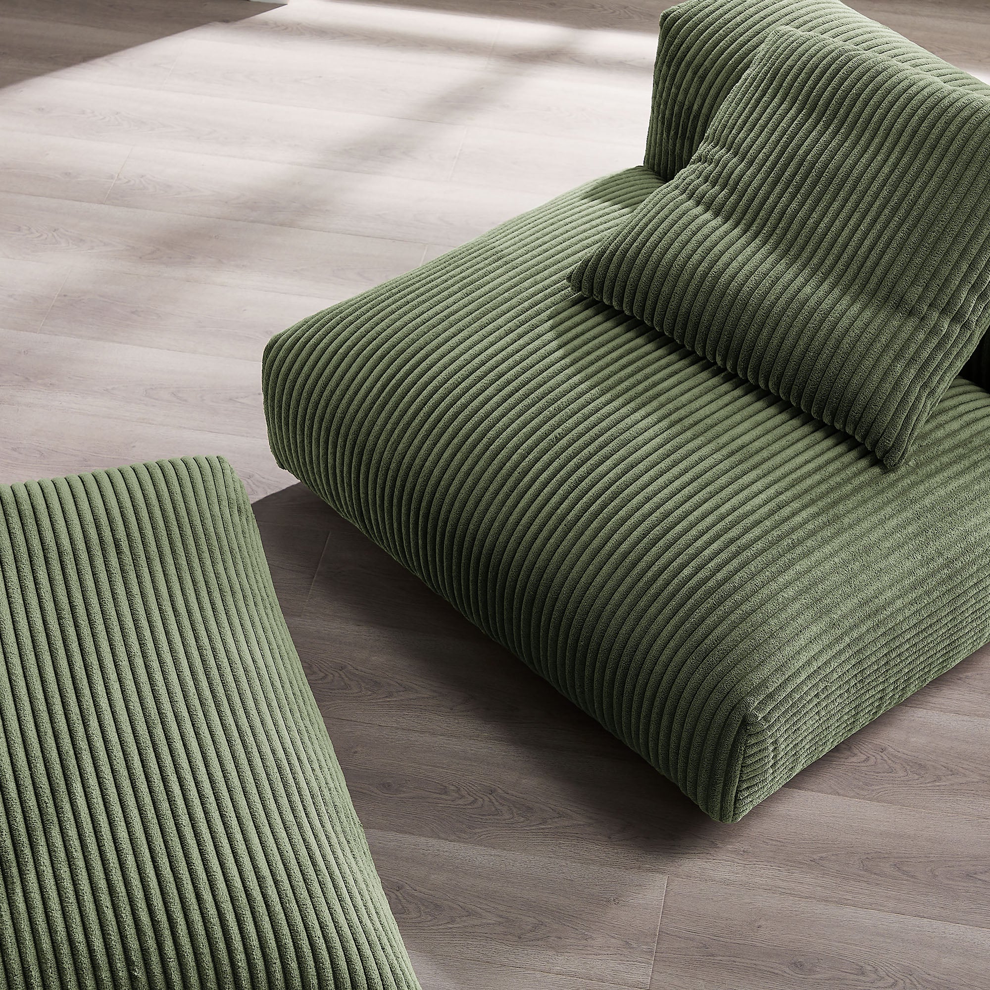 Solace  Modular Corduroy Upholstered Armless Chair and Ottoman Set