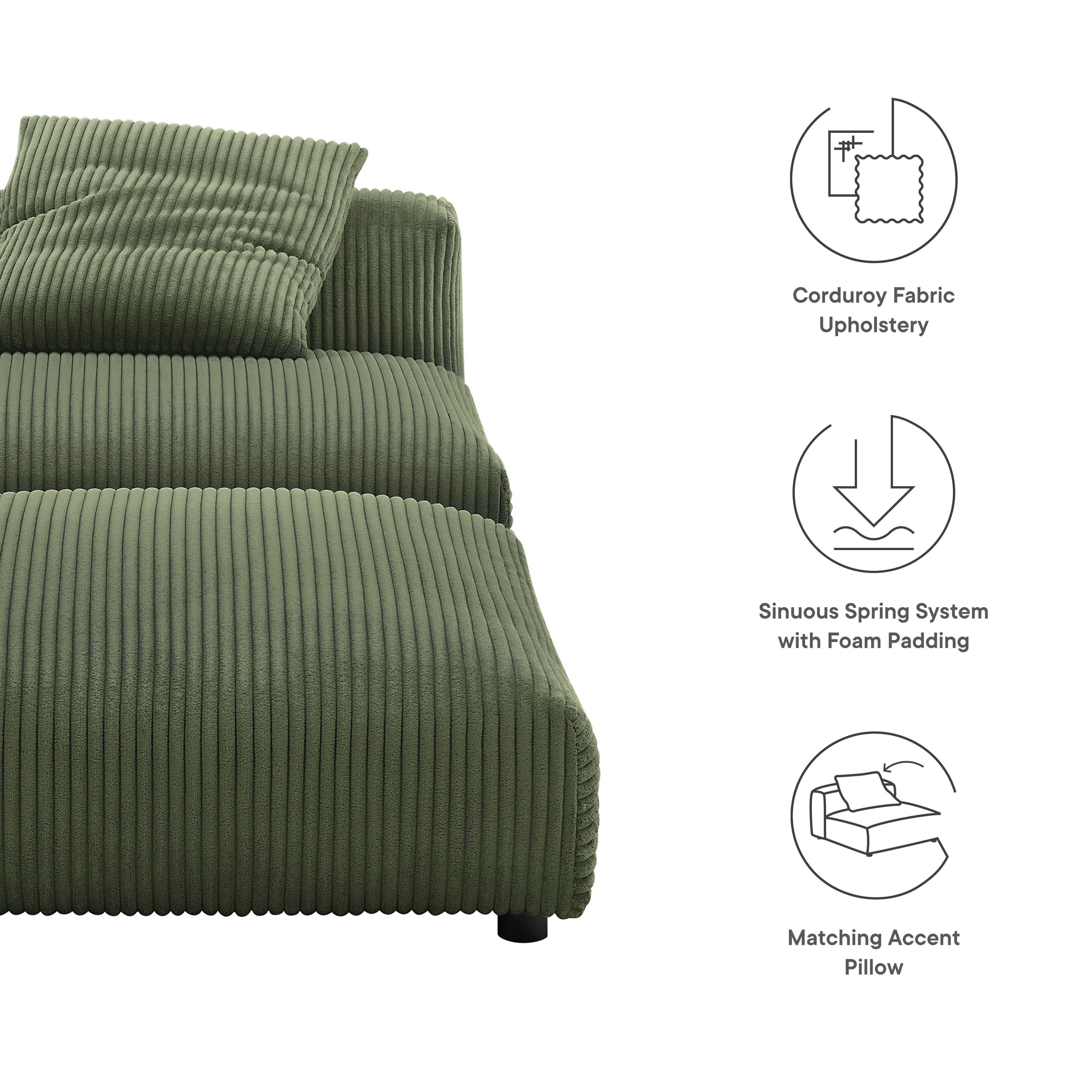Solace  Modular Corduroy Upholstered Armless Chair and Ottoman Set