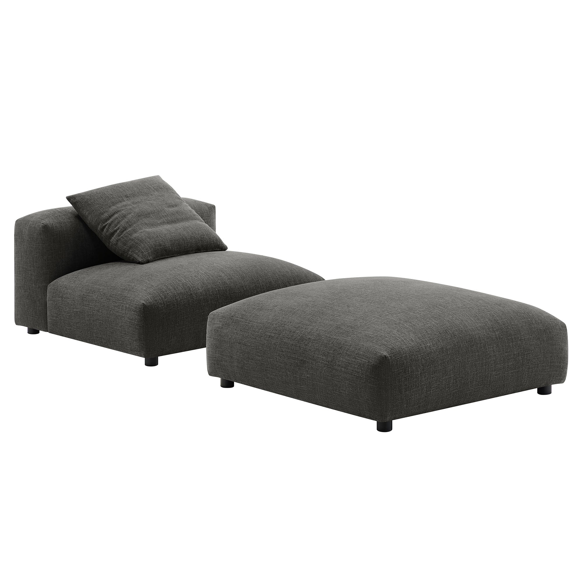 Solace  Modular Upholstered Fabric Armless Chair and Ottoman Set - Charcoal