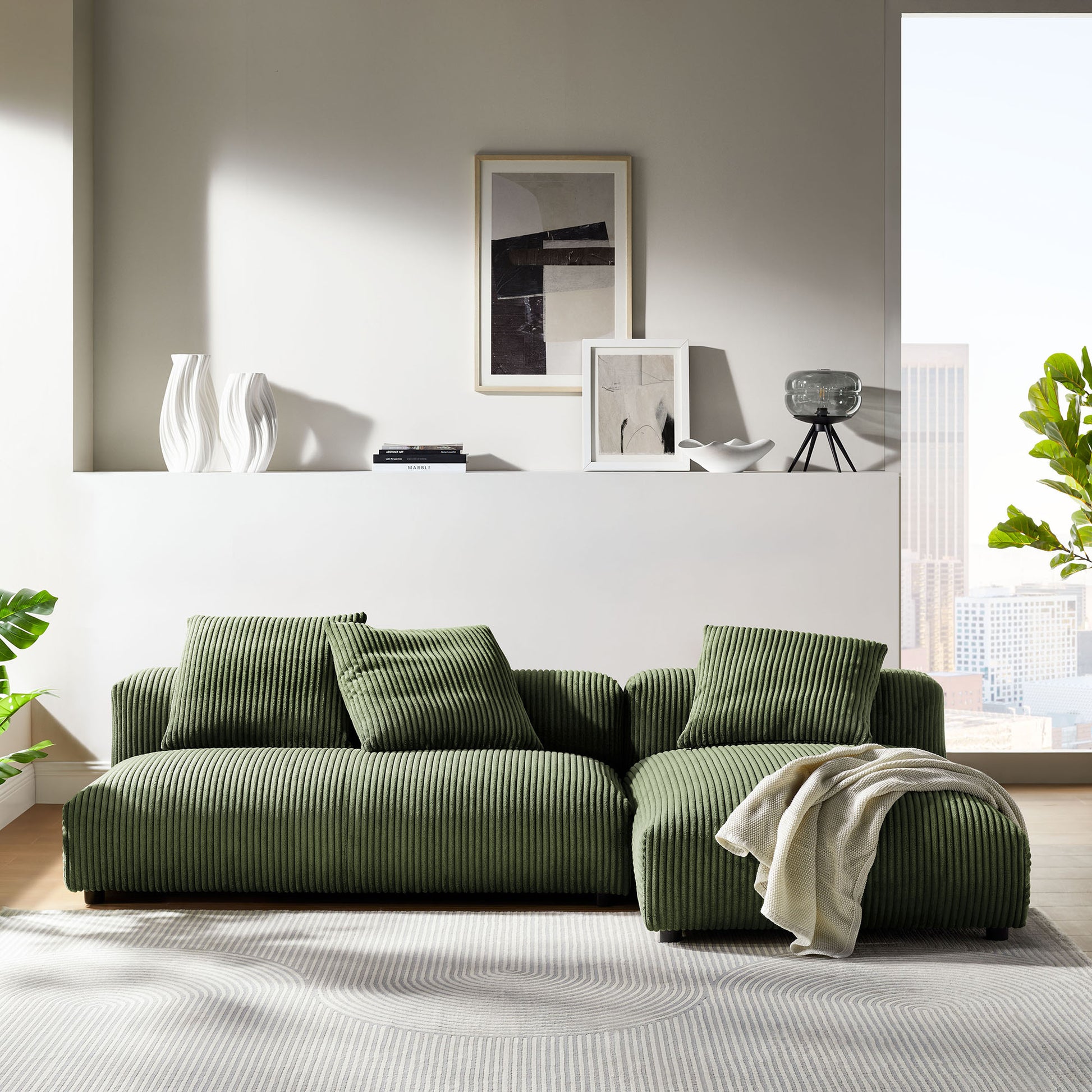 Solace 2-Piece Modular Corduroy Upholstered Sectional Sofa With Chaise