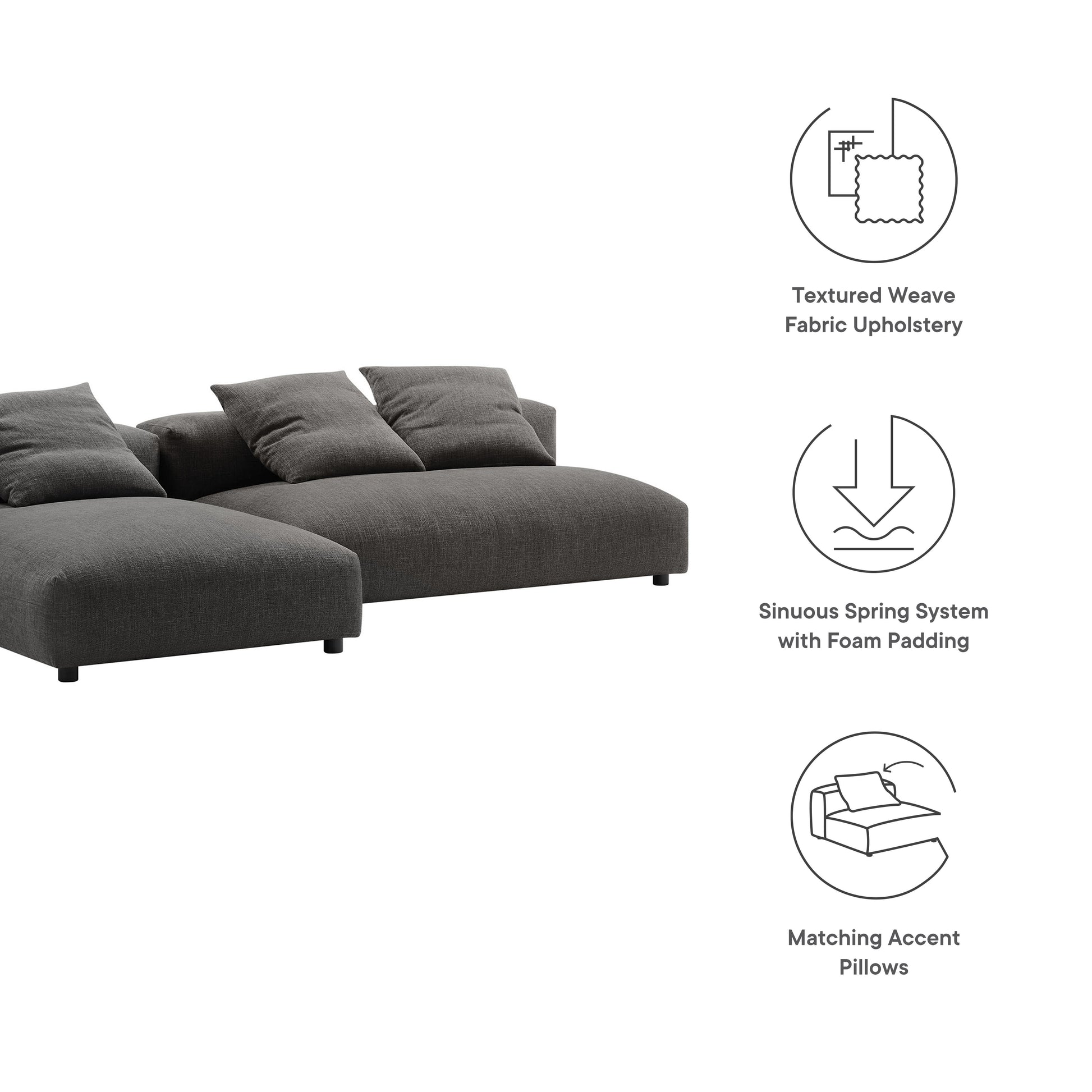 Solace 2-Piece Modular Upholstered Fabric Sectional Sofa With Chaise - Linen