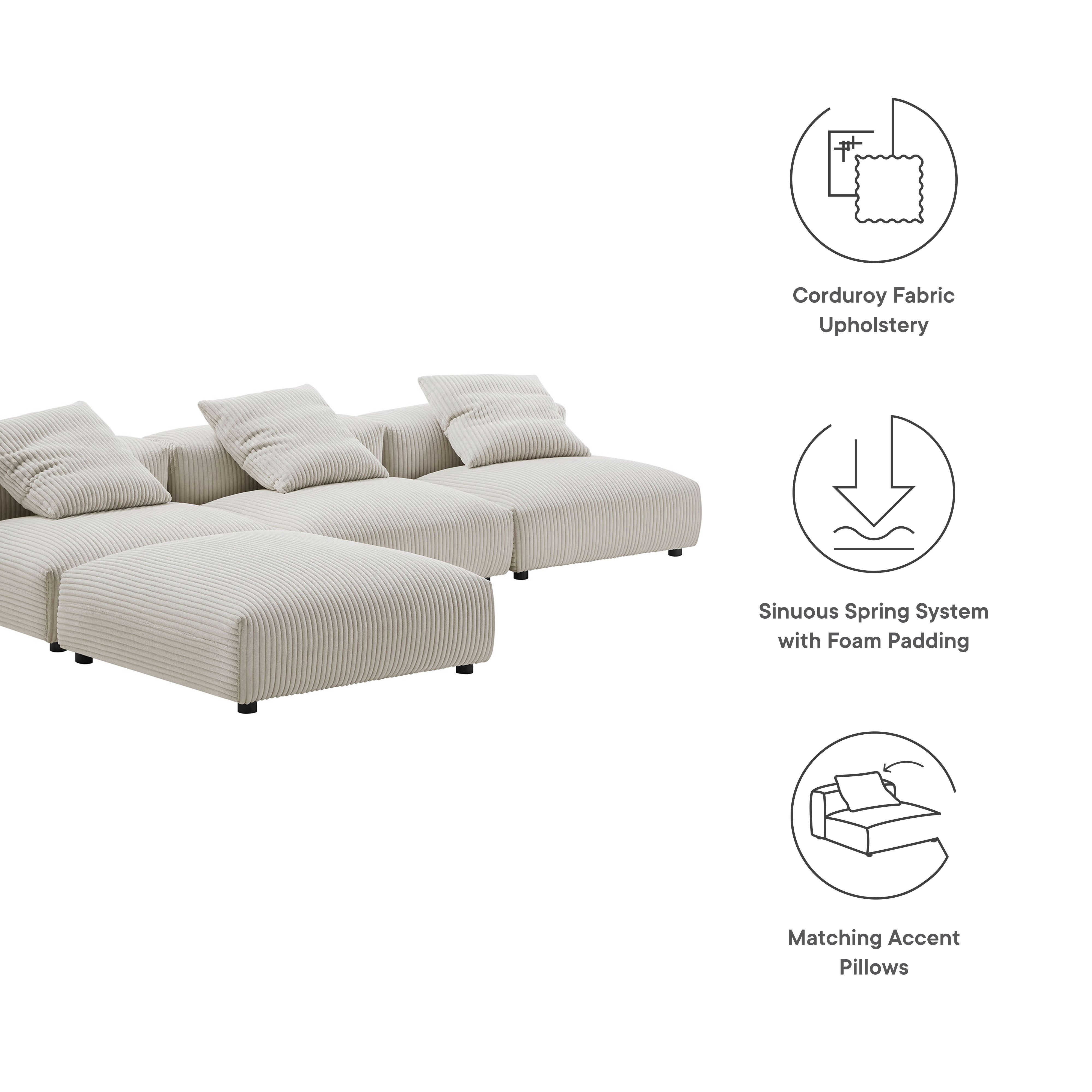 Solace 4-Piece Modular Corduroy Upholstered Sectional Sofa - Fern