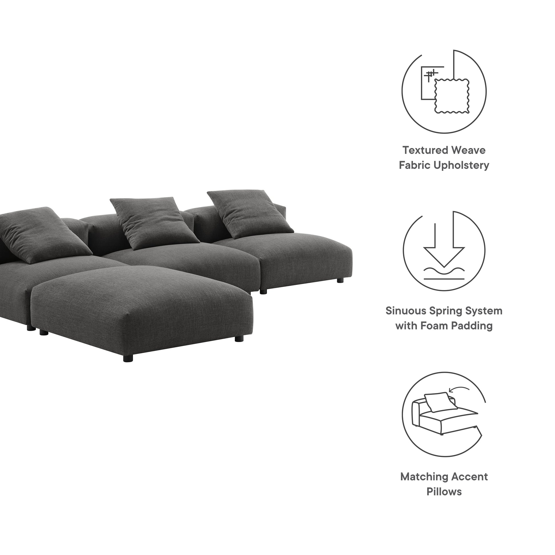 Solace 4-Piece Modular Upholstered Fabric Sectional Sofa - Linen