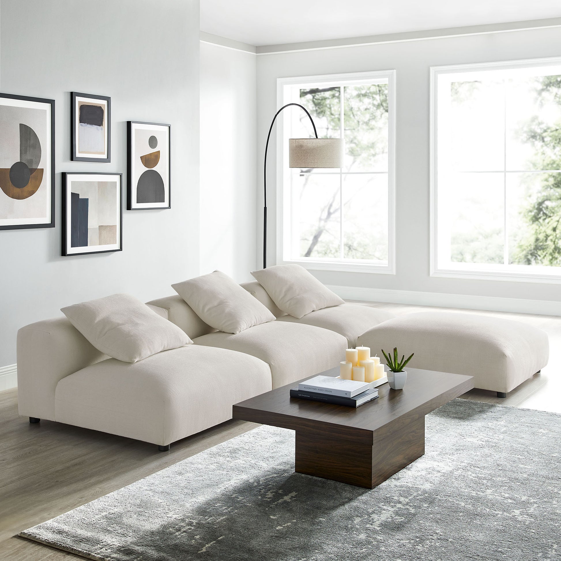 Solace 4-Piece Modular Upholstered Fabric Sectional Sofa