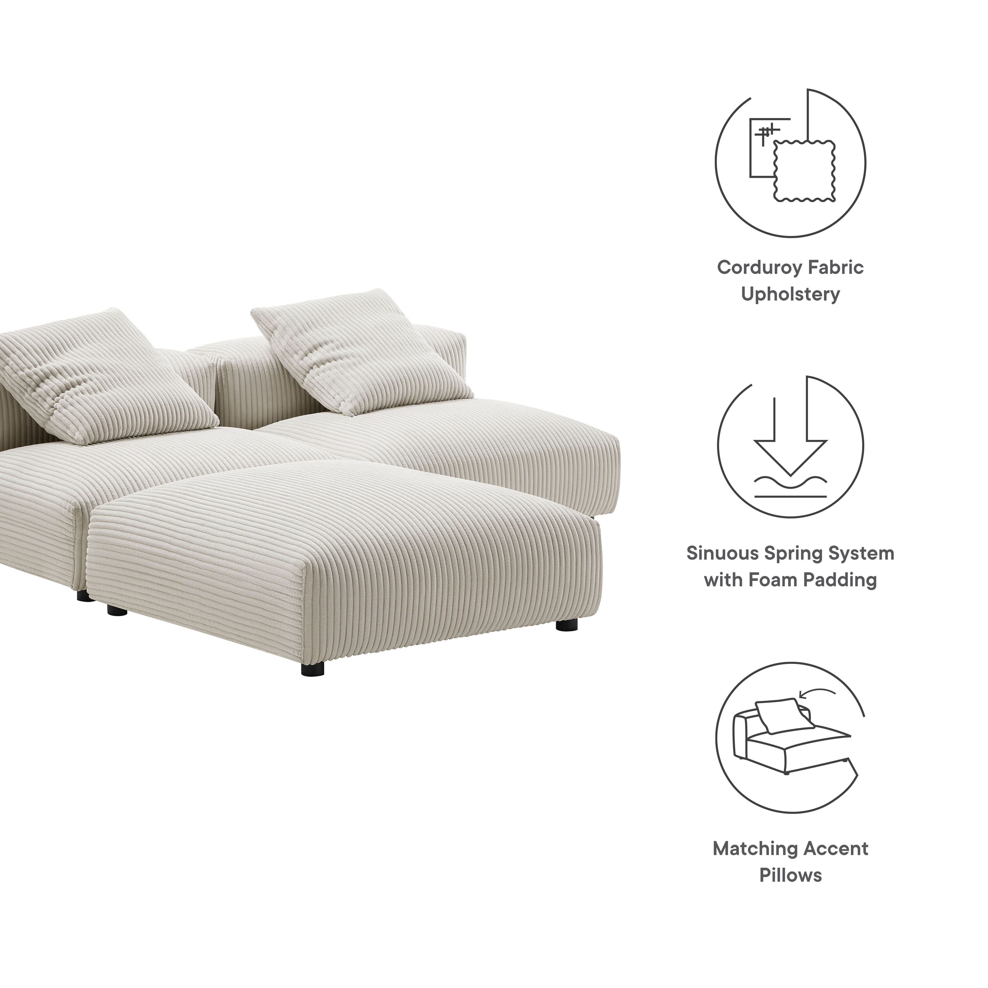 Solace 3-Piece Modular Corduroy Upholstered Sectional Sofa - Fern
