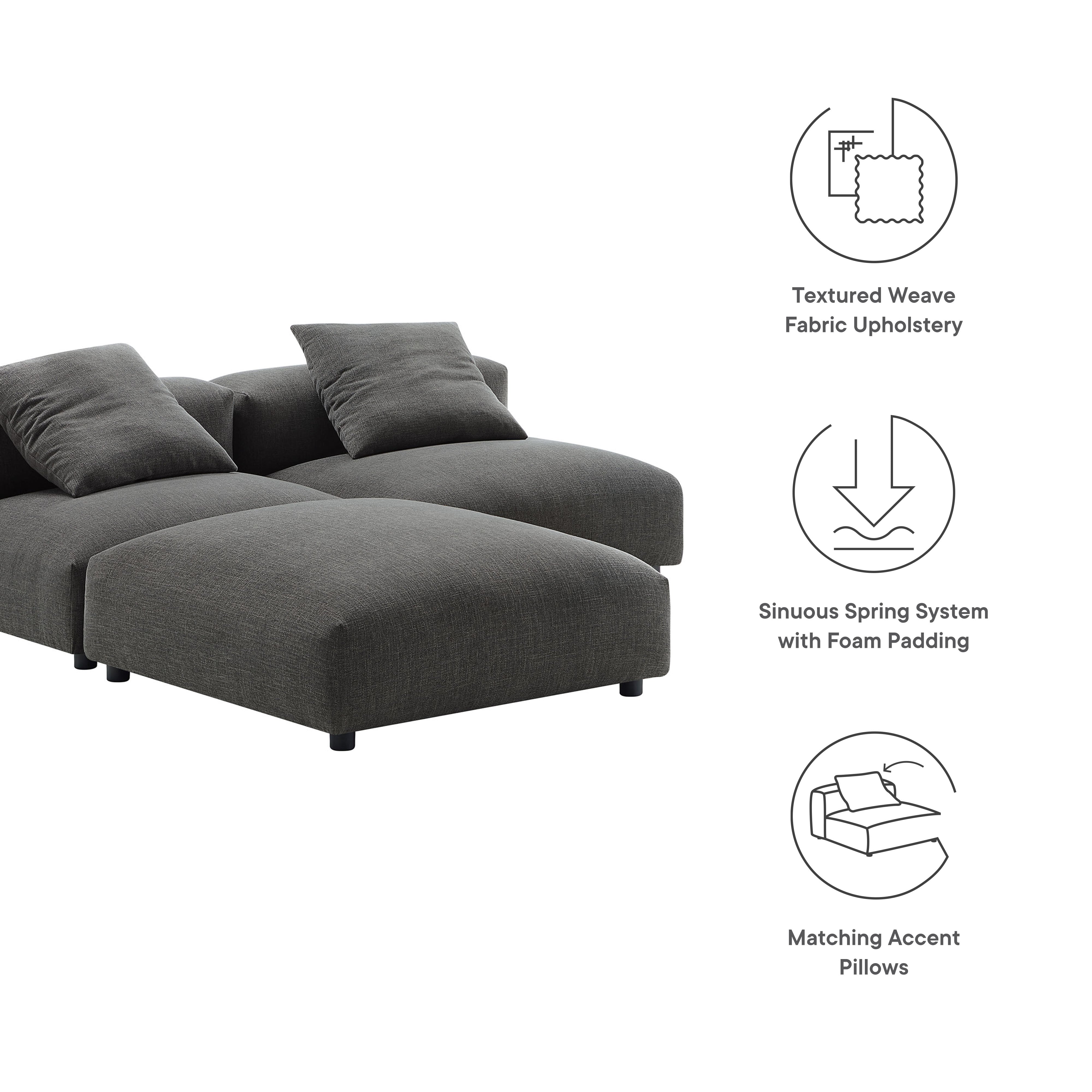 Solace 3-Piece Modular Upholstered Fabric Sectional Sofa - Linen