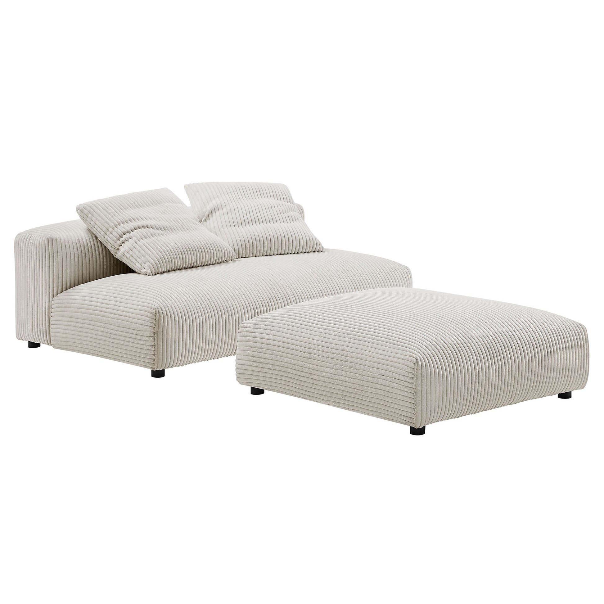 Solace  Modular Corduroy Upholstered Armless Loveseat and Ottoman Set - Almond