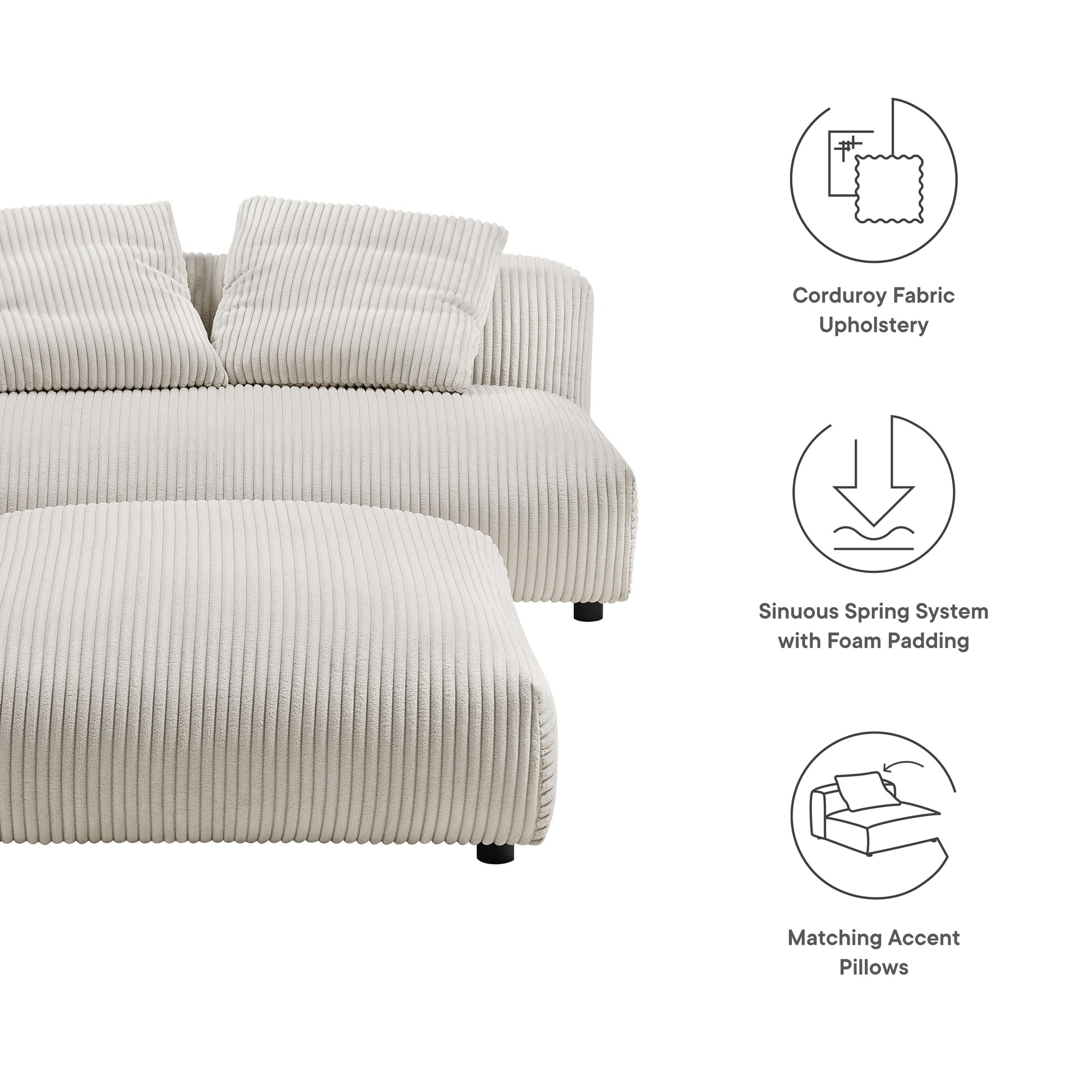 Solace  Modular Corduroy Upholstered Armless Loveseat and Ottoman Set - Fern