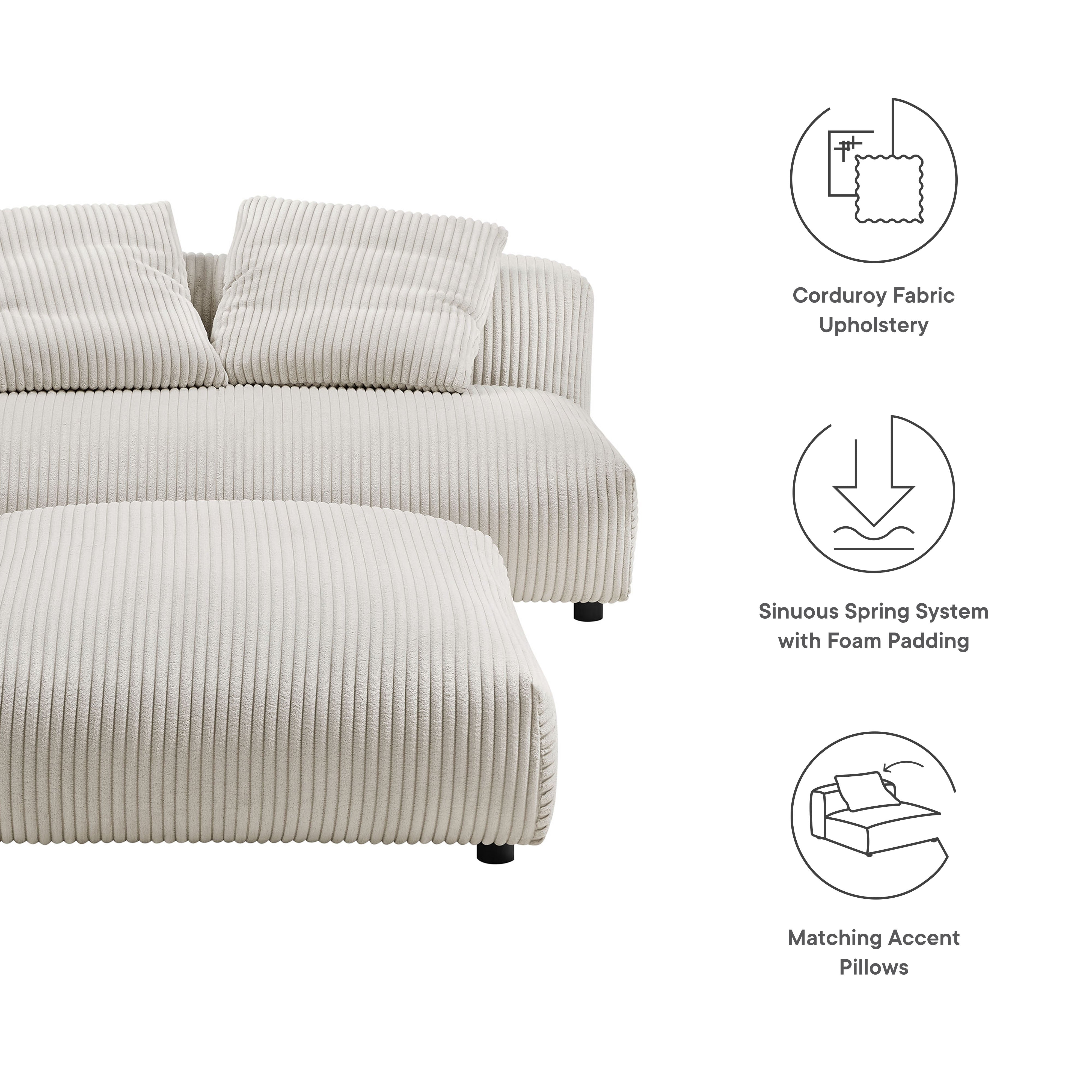Solace  Modular Corduroy Upholstered Armless Loveseat and Ottoman Set - Fern