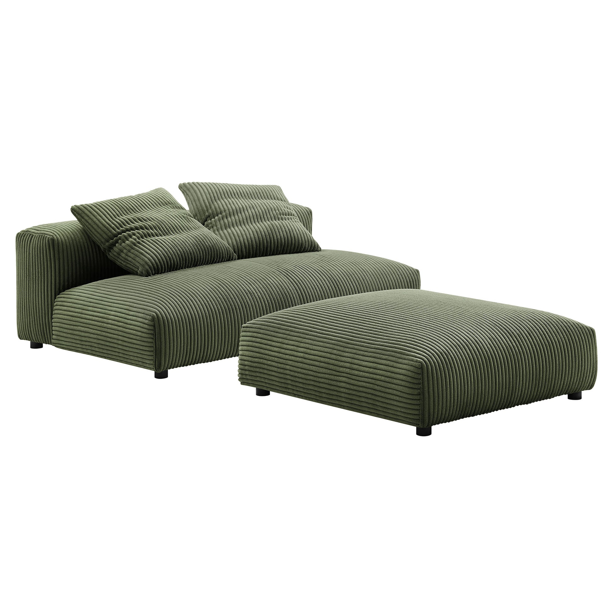 Solace  Modular Corduroy Upholstered Armless Loveseat and Ottoman Set