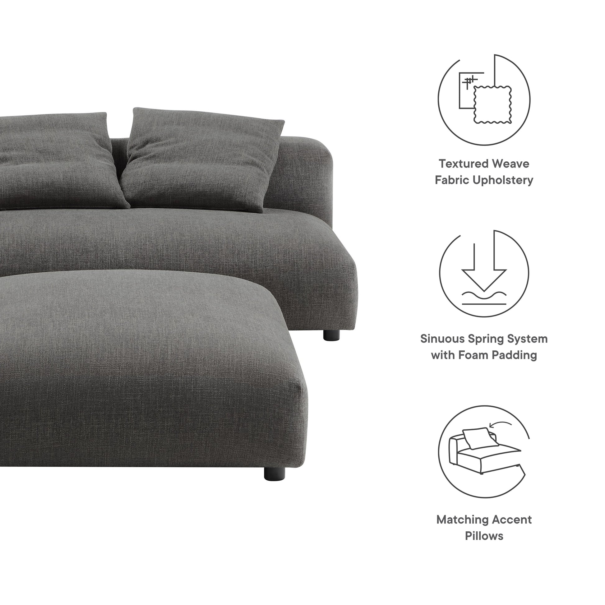 Solace Modular Upholstered Fabric Armless Loveseat and Ottoman Set - Linen