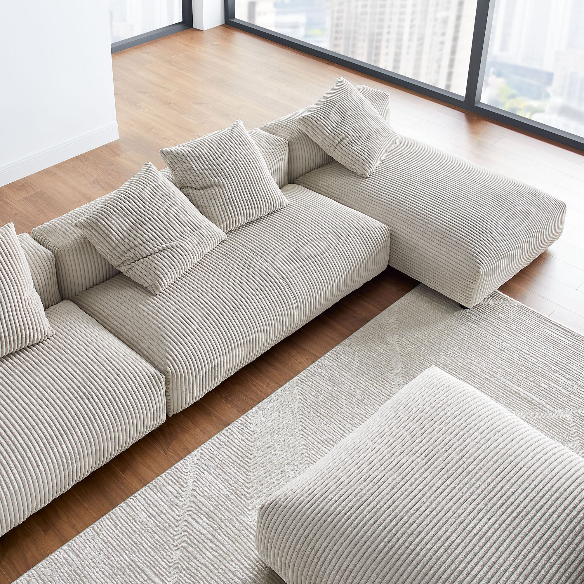 Solace 4-Piece Modular Corduroy Upholstered Sectional Sofa With Ottoman