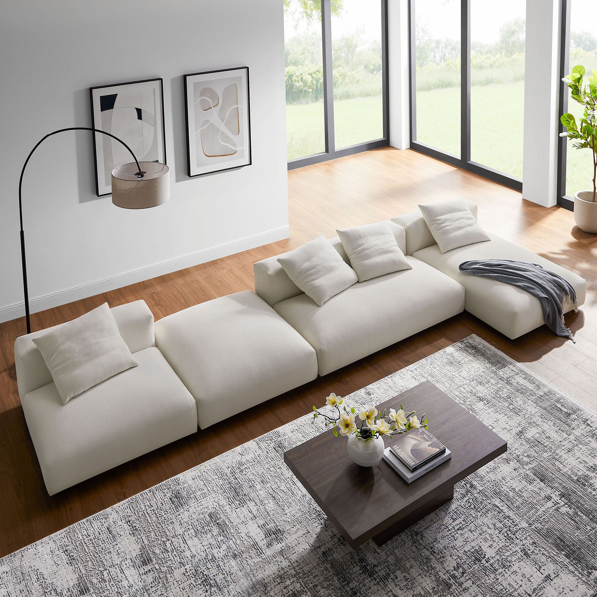 Solace 4-Piece Modular Upholstered Fabric Sectional Sofa With Ottoman