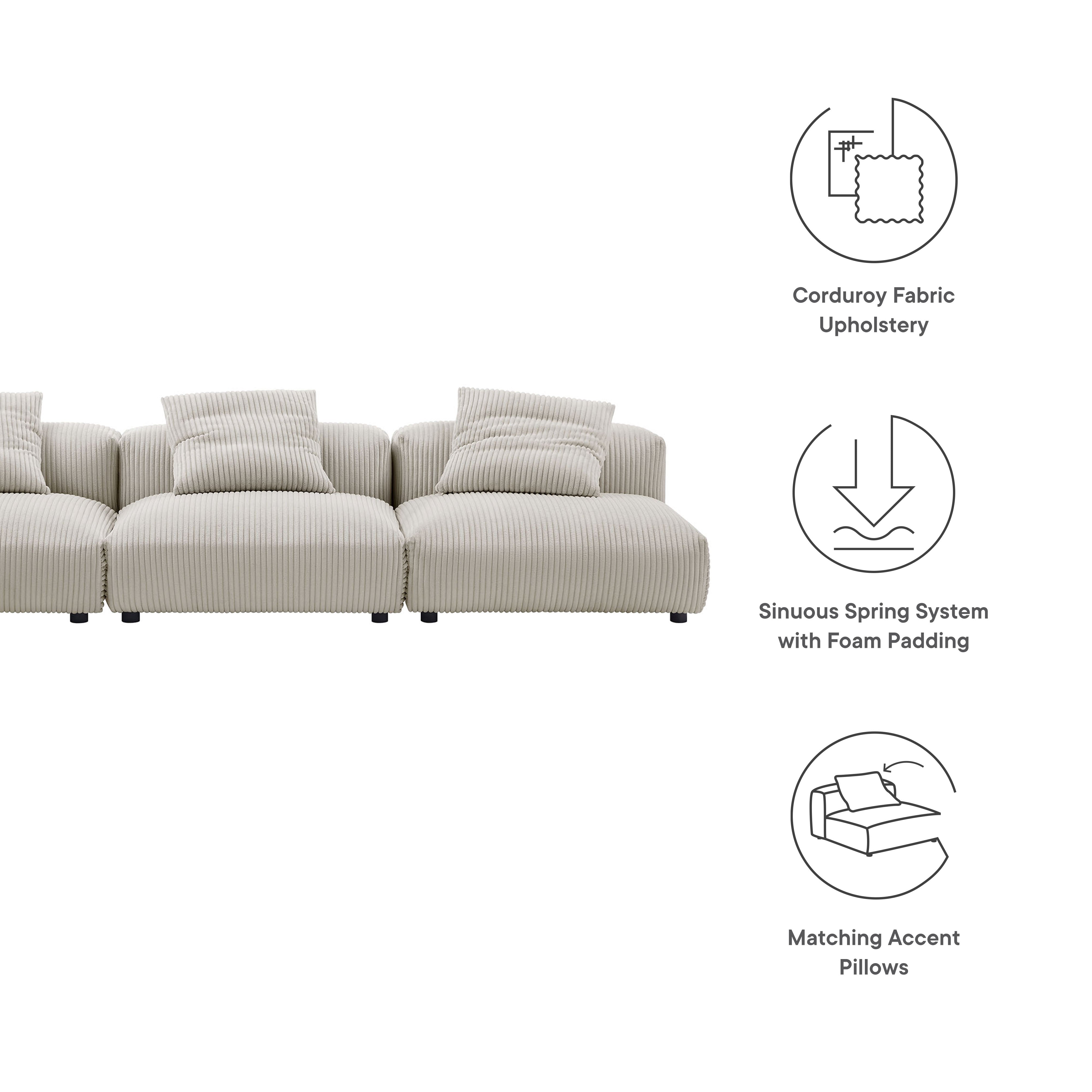 Solace 3-Piece Modular Corduroy Upholstered Sofa - Fern