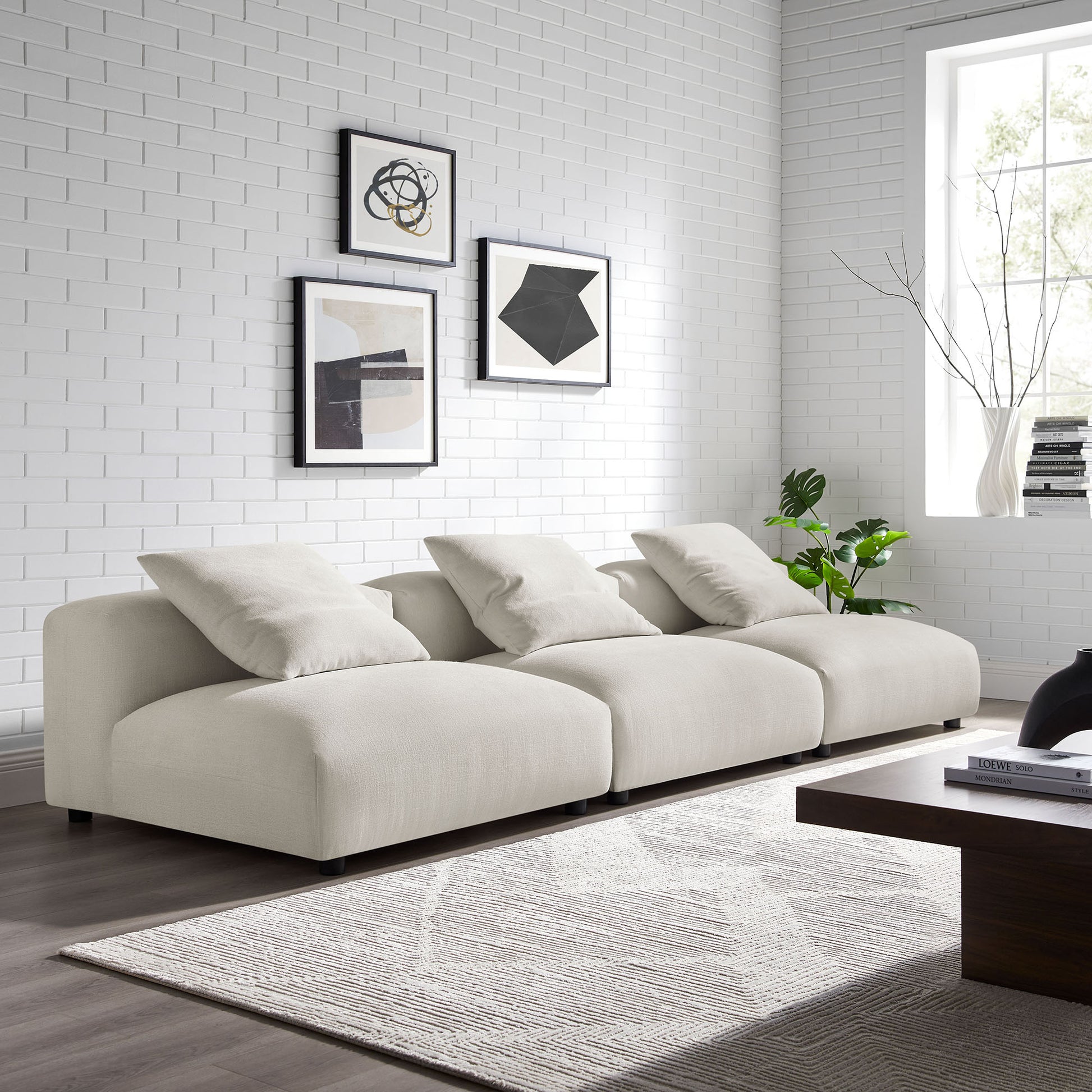 Solace 3-Piece Modular Upholstered Fabric Sofa