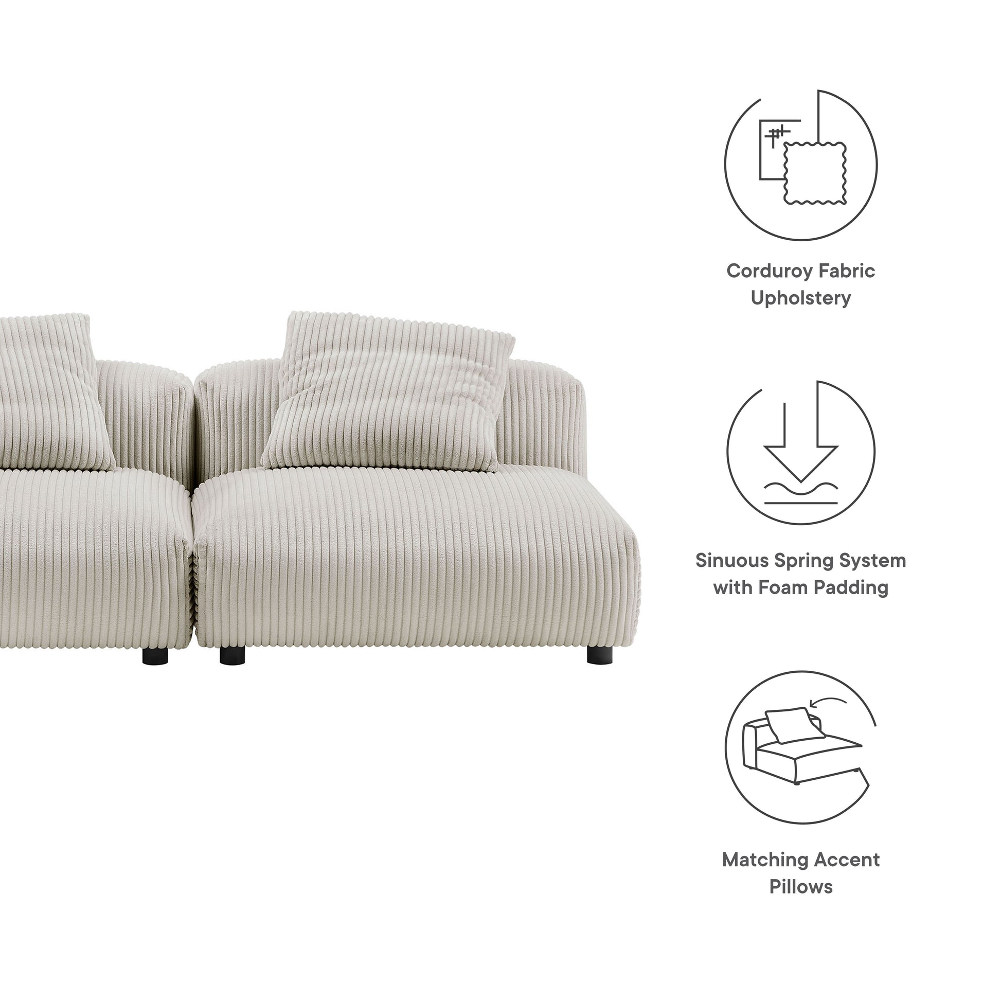 Solace 2-Piece Modular Corduroy Upholstered Sofa - Fern