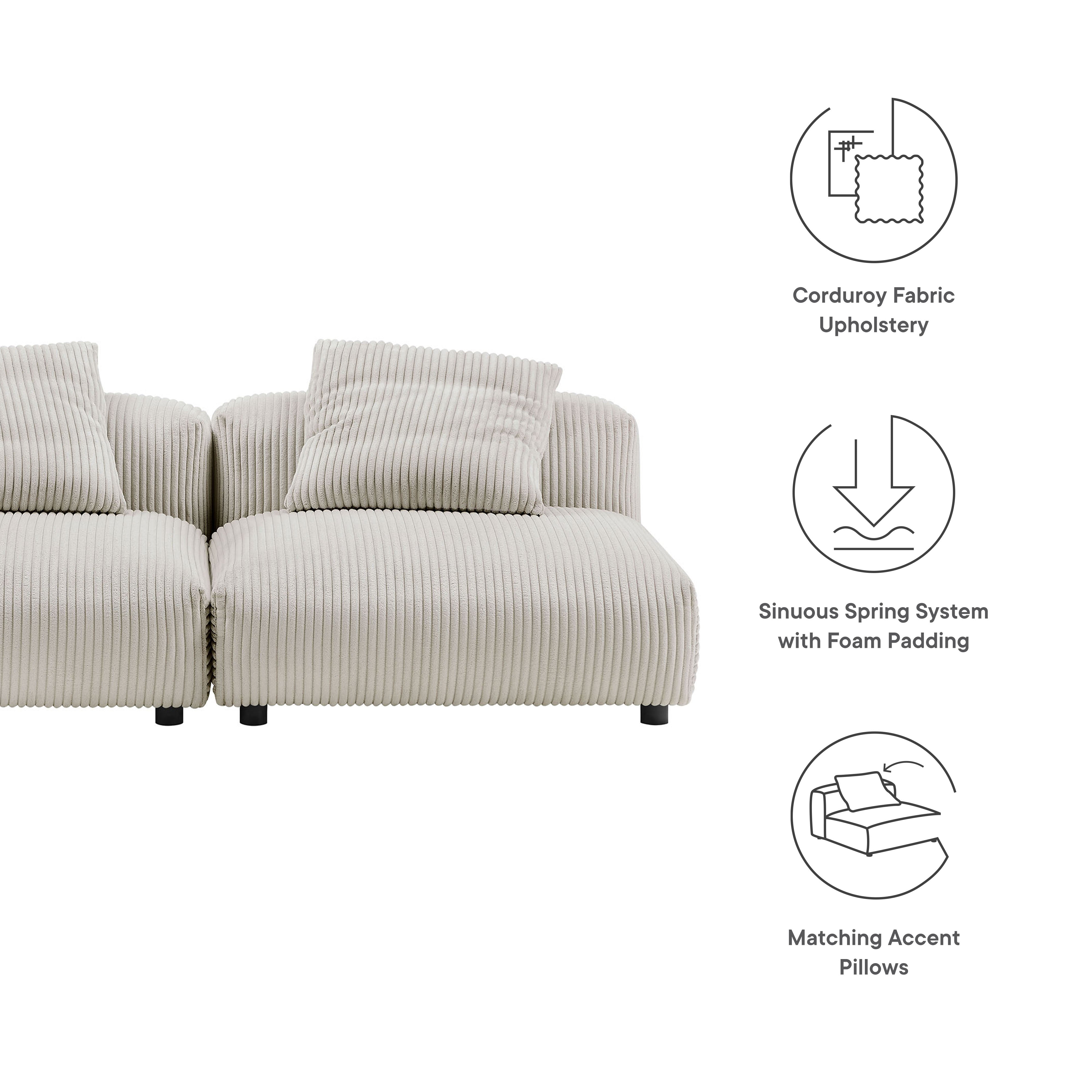 Solace 2-Piece Modular Corduroy Upholstered Sofa - Fern
