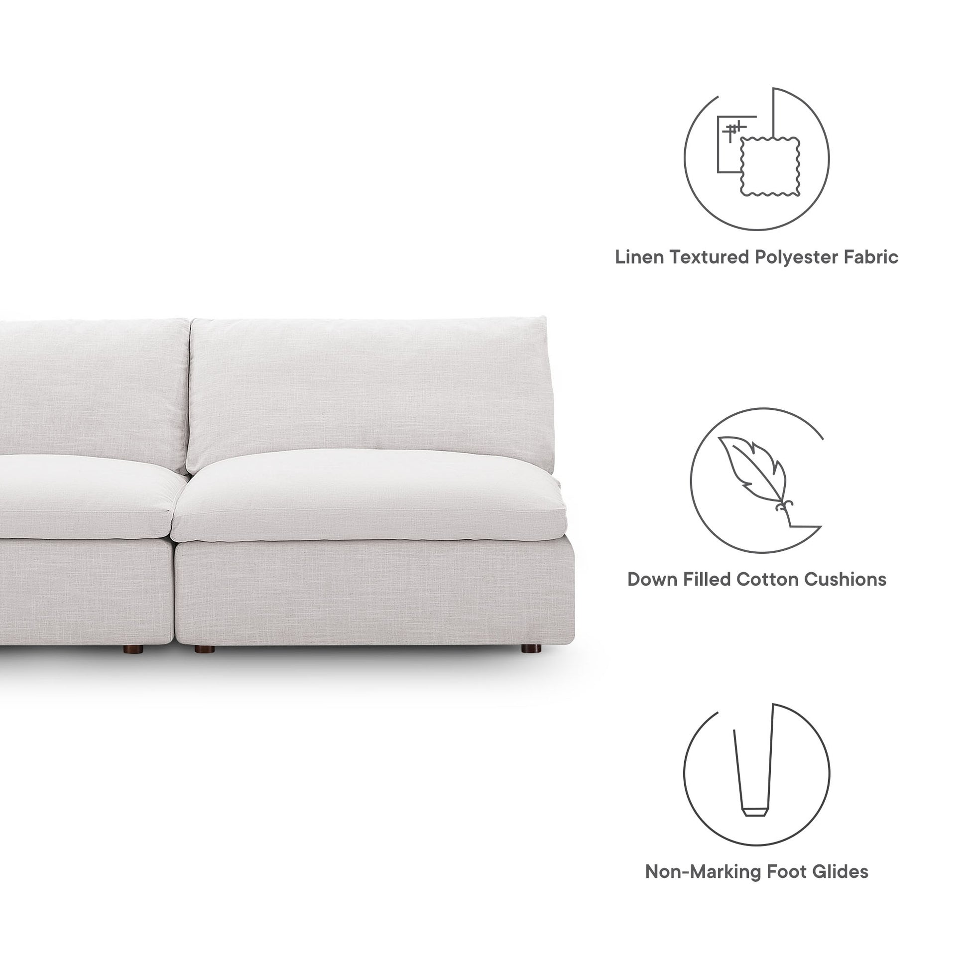 Commix Down Filled Overstuffed 2-Piece Armless Sectional Loveseat - Gray